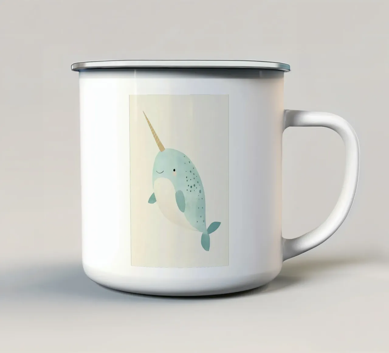 Illustrazione di un simpatico narvalo tazza in smalto da David Müller