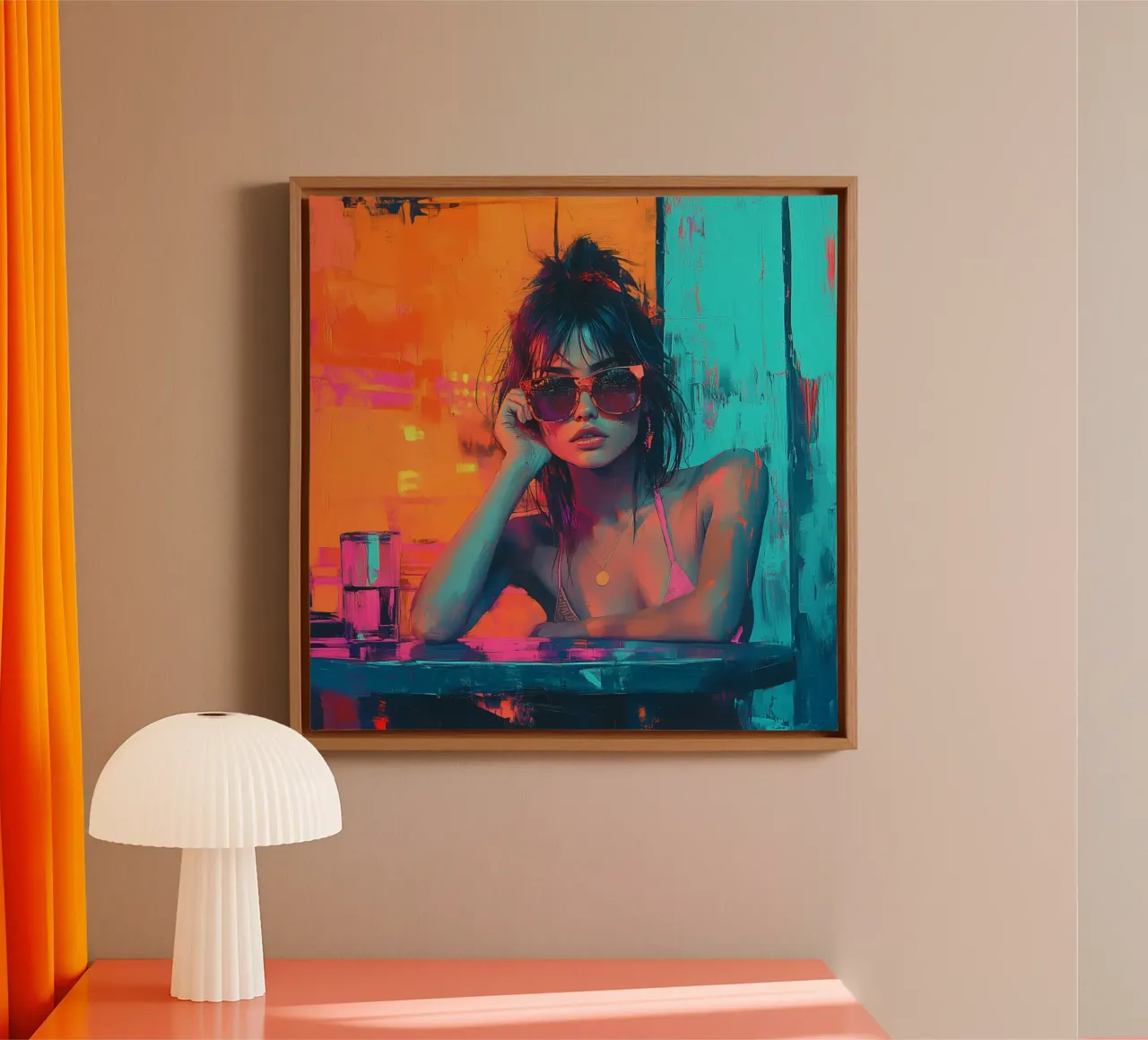 "Bikini After Hours" - Modern Pop Art Style Wall Art canvas with Floater frame by Synthaira