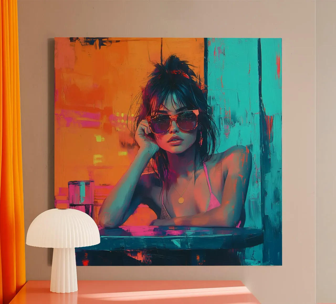 "Bikini After Hours" - Modern Pop Art Style Wall Art canvas with Floater frame by Synthaira