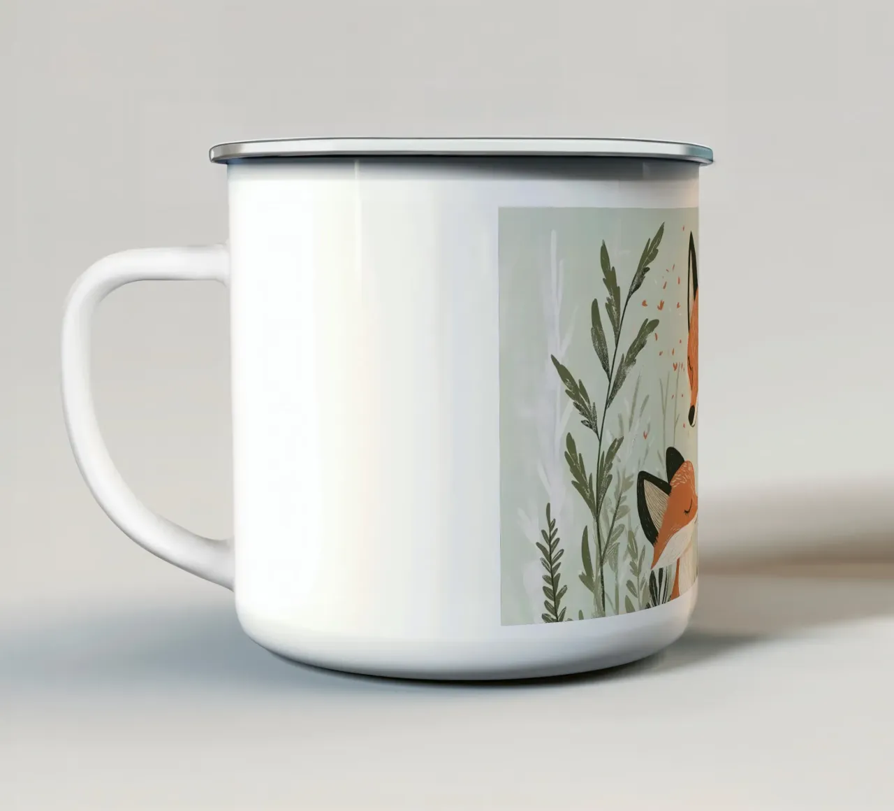 "Abbraccio d'inverno" - Stampa d'arte per la cameretta di una volpe e di un cucciolo di cane tazza in smalto da Synthaira