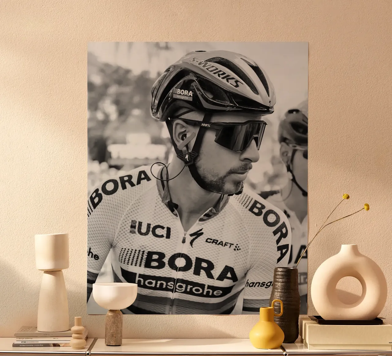peter sagan is the most successful and charismatic cyclist poster with plastic frame by addelia shope