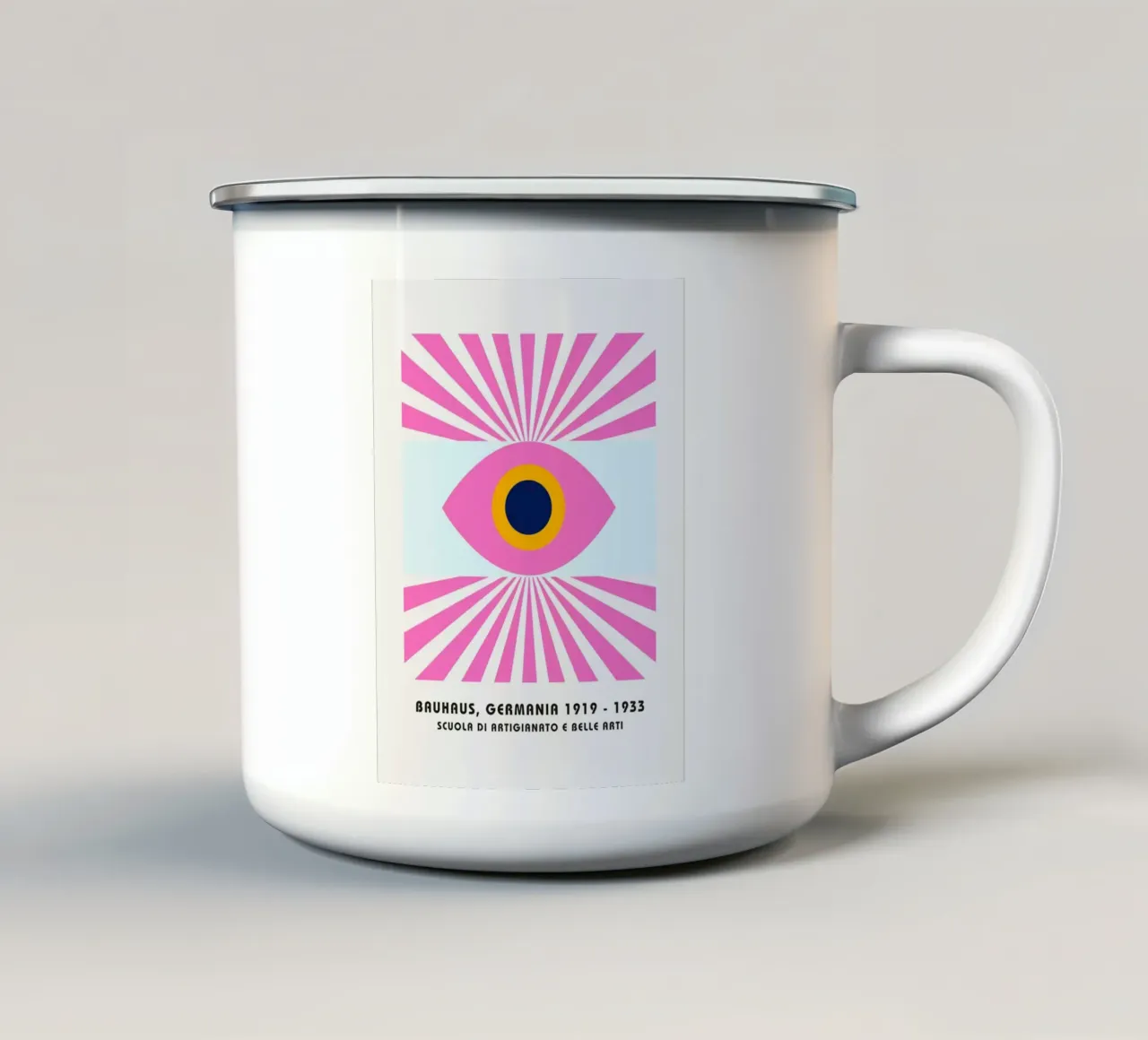 Bauhaus oog ontwerp - Abstracte geometrie kunst emaille mok van Studio Vibe