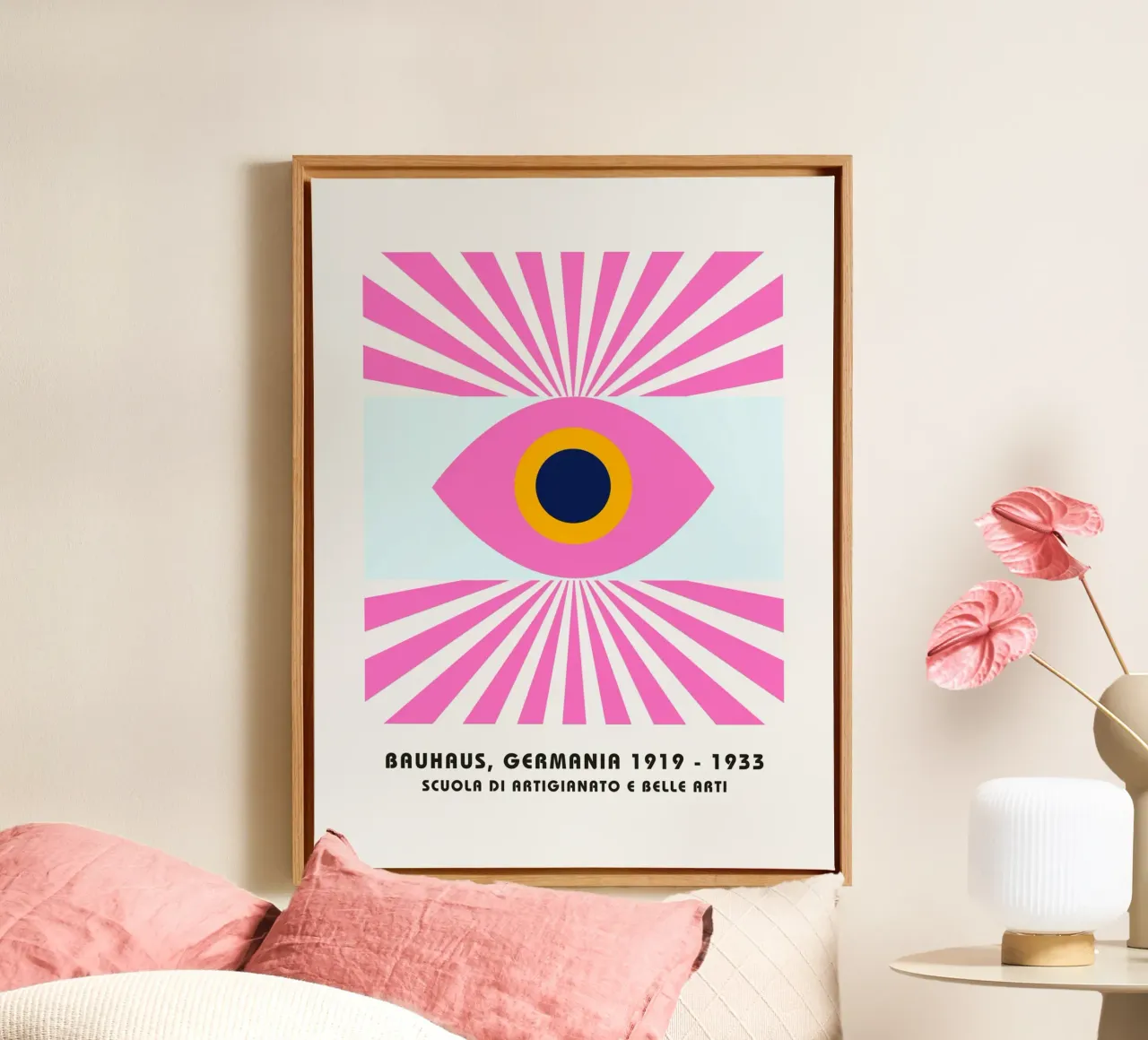 Bauhaus oog ontwerp - Abstracte geometrie kunst canvas met Baklijst van Studio Vibe