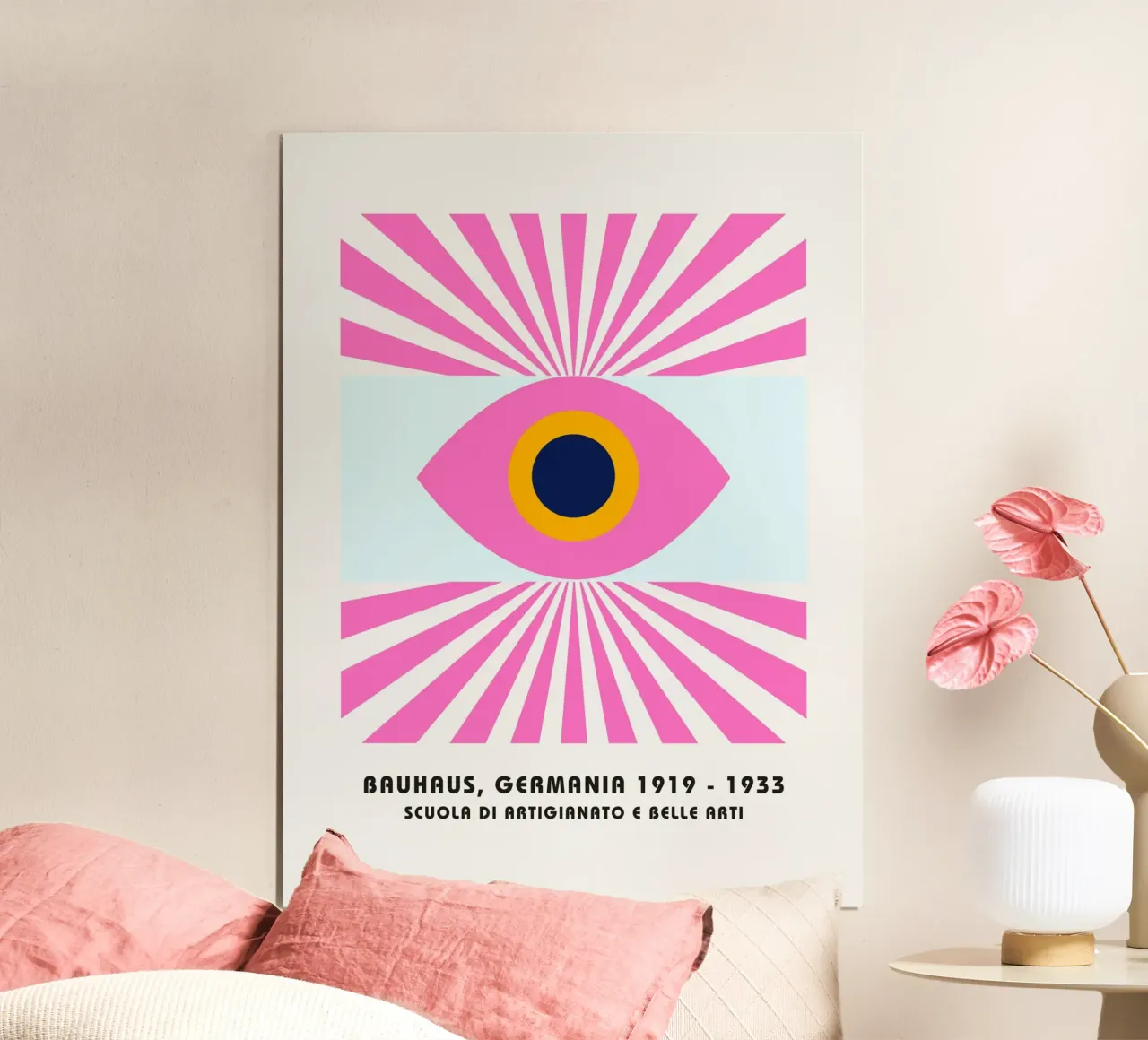 Bauhaus oog ontwerp - Abstracte geometrie kunst poster met houten frame van Studio Vibe