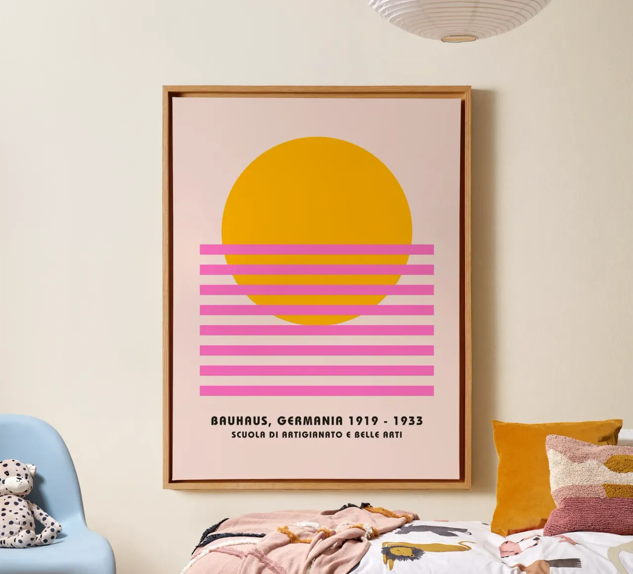 Bauhaus Zonsondergang - Abstracte Minimal Art canvas met Baklijst van Studio Vibe