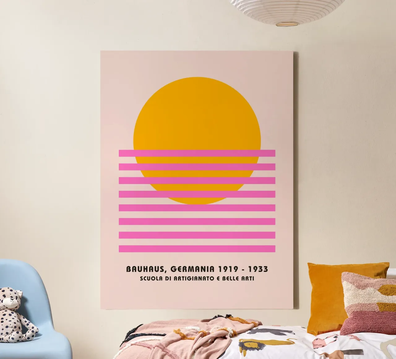Bauhaus Zonsondergang - Abstracte Minimal Art canvas met Baklijst van Studio Vibe