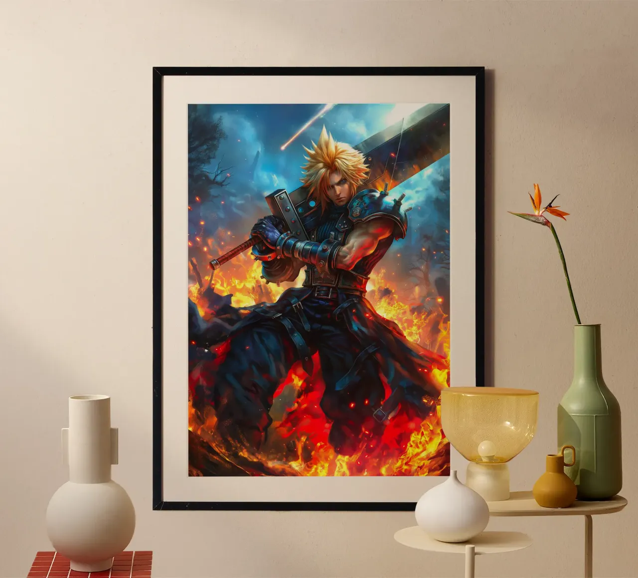Cloud Strife Final Fantasy VII FF7 poster con telaio in alluminio da Fleur de Lys