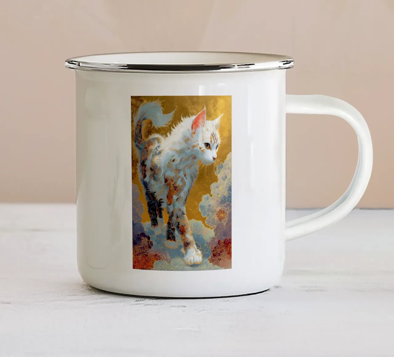 Gatto Ukyio-e tazza in smalto da Fleur de Lys