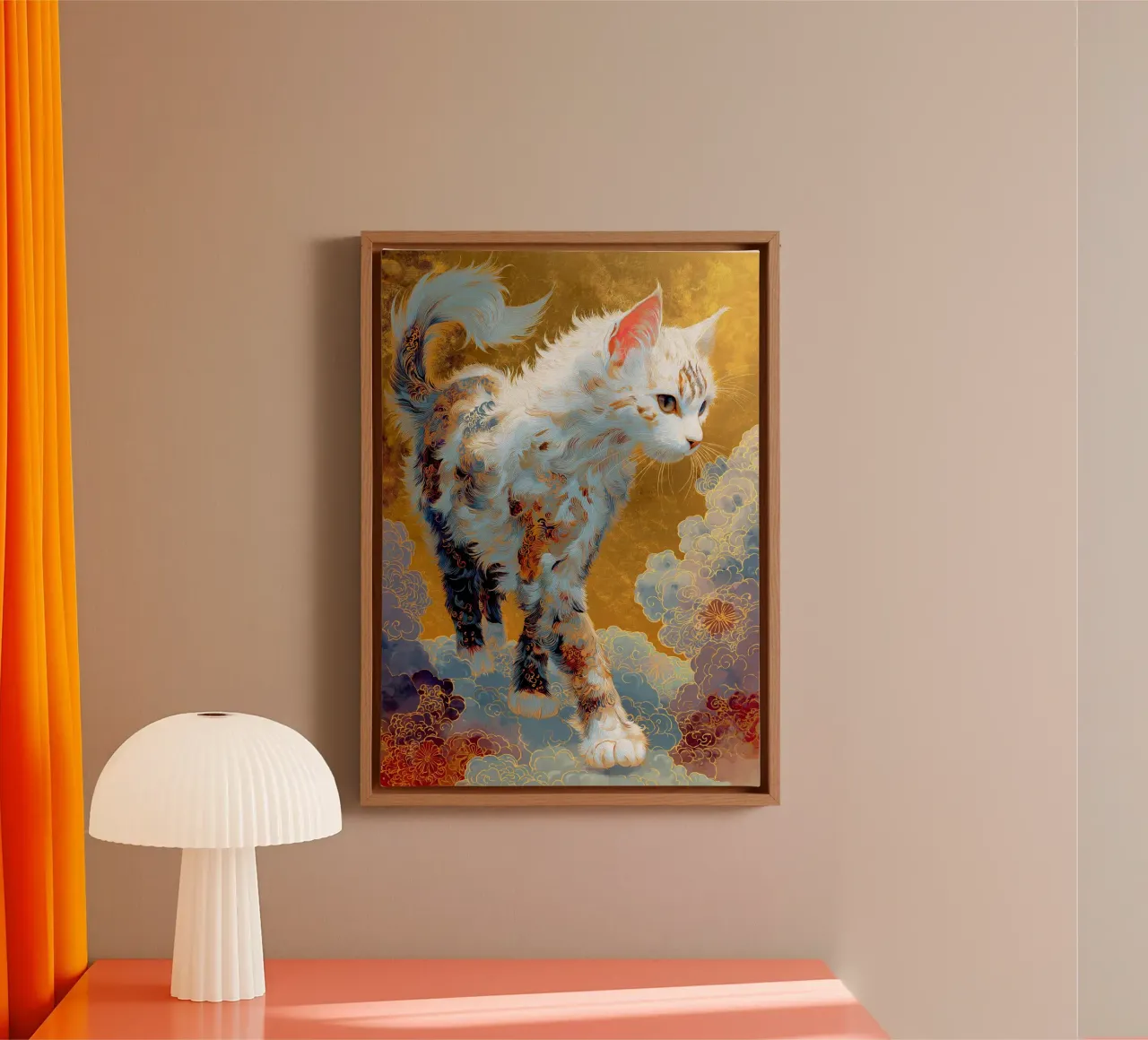 Gatto Ukyio-e tela con Cornice a cassetta da Fleur de Lys