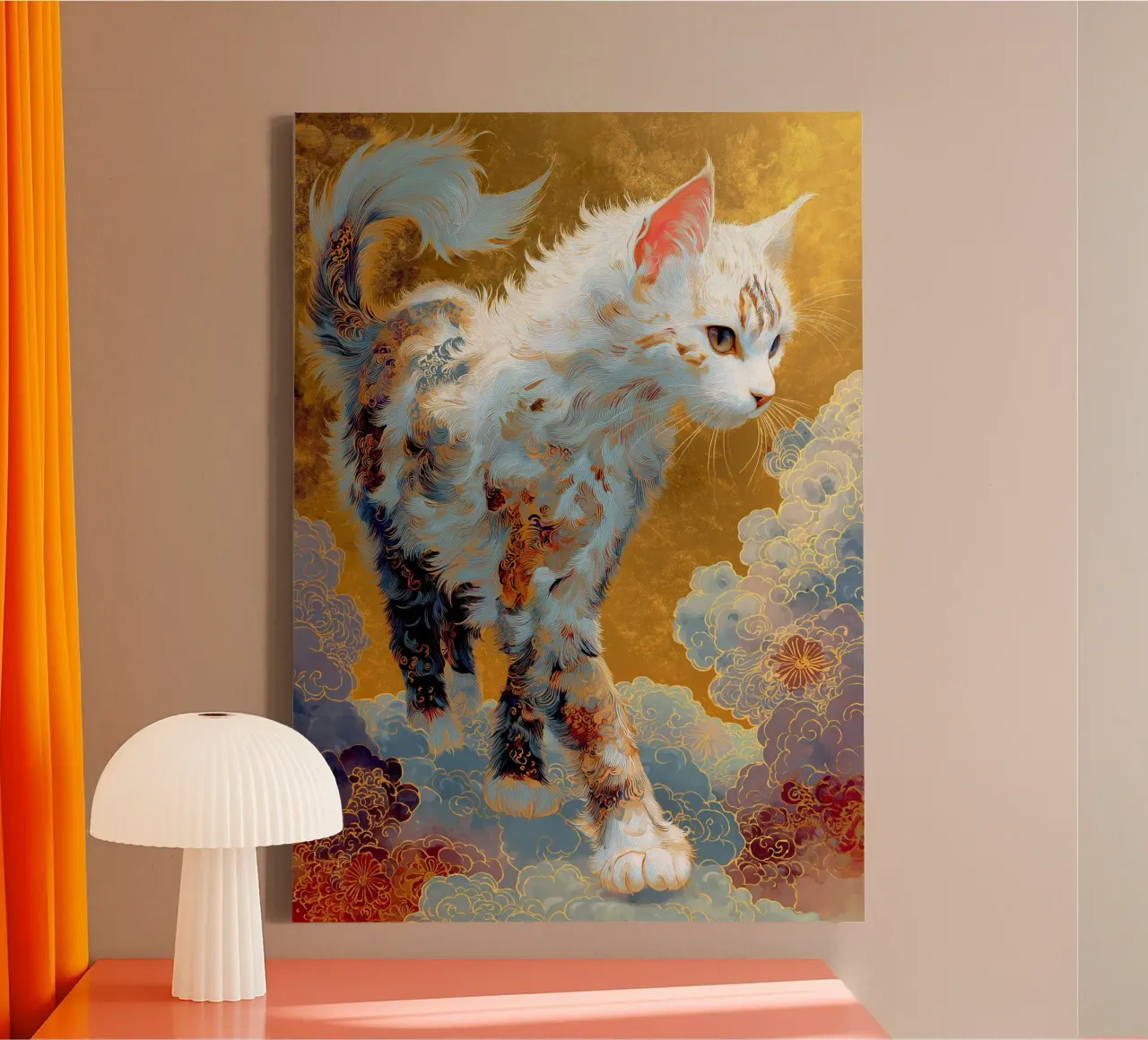 Gatto Ukyio-e tela con Cornice a cassetta da Fleur de Lys