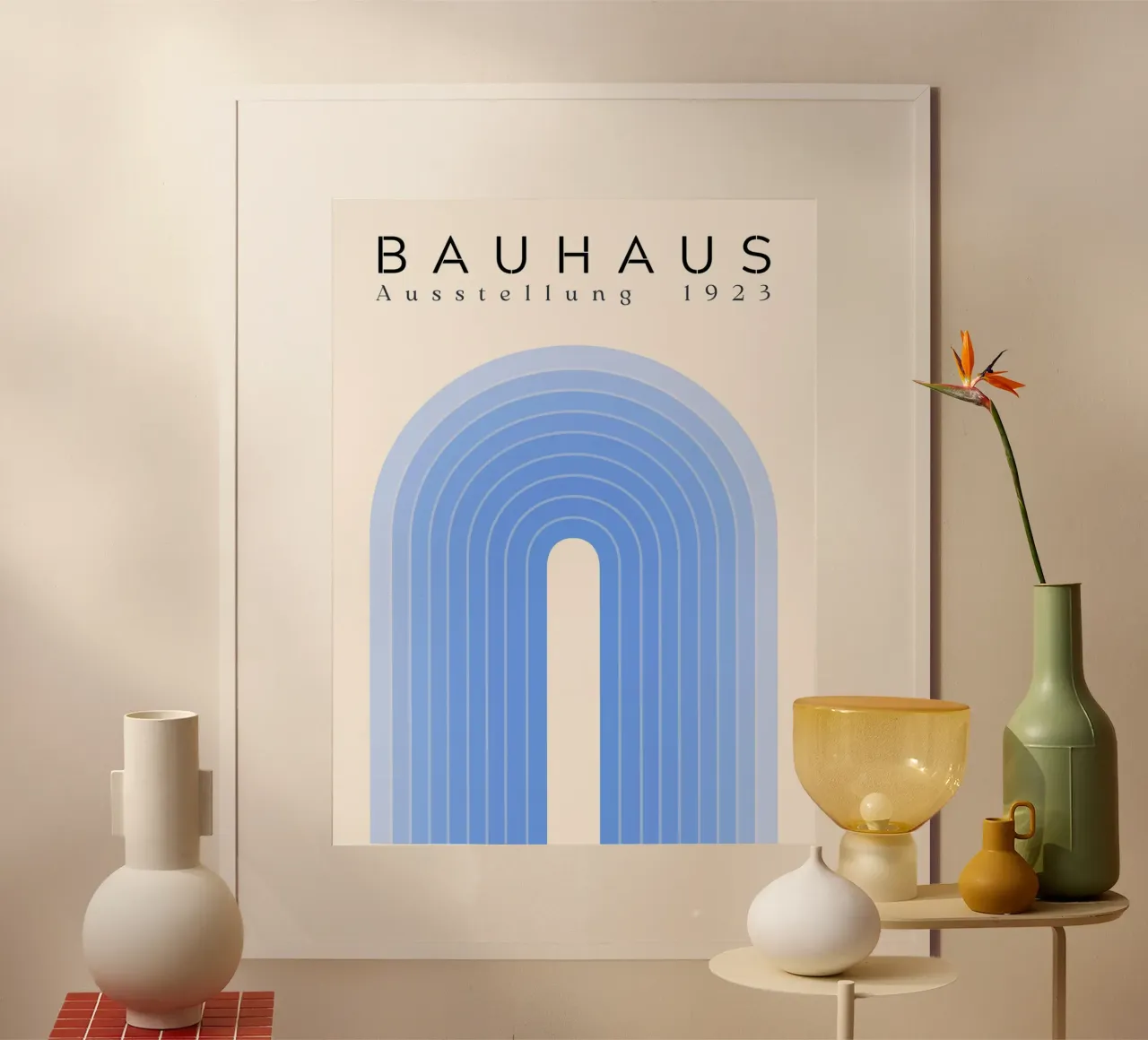 Poster Bauhaus - Forme astratte blu 1923 poster con telaio in legno da Studio Vibe