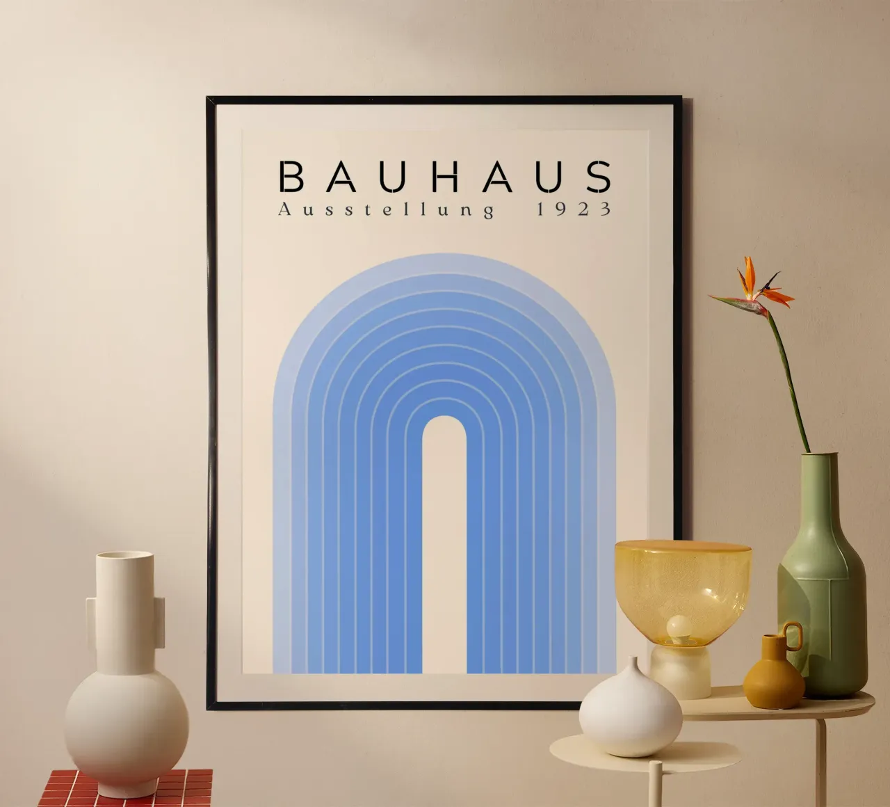 Poster Bauhaus - Forme astratte blu 1923 poster con telaio in legno da Studio Vibe