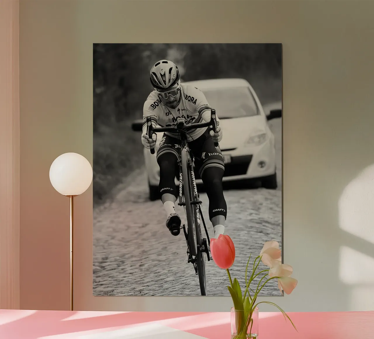 peter sagan gareggia in una delle gare classiche poster con telaio in plastica da addelia shope