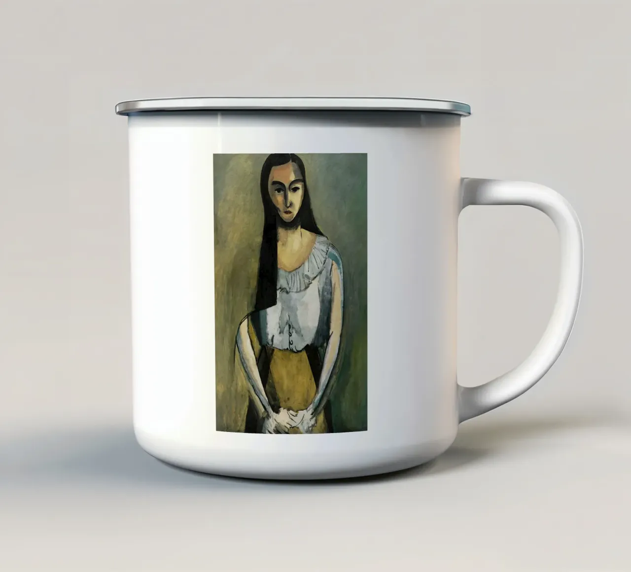 vrouw met lang haar emaille mok van briyan shop