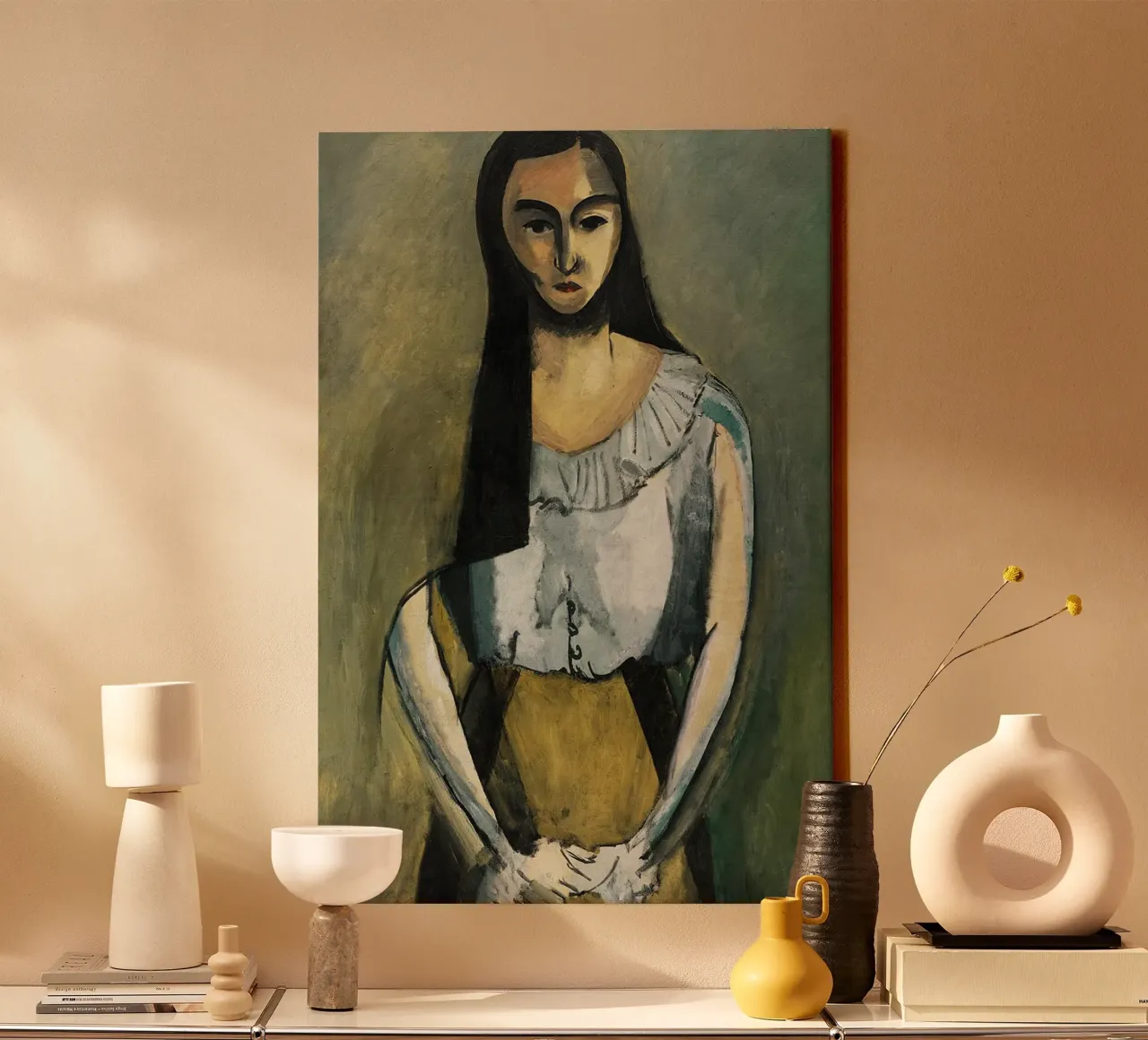 vrouw met lang haar canvas met Baklijst van briyan shop
