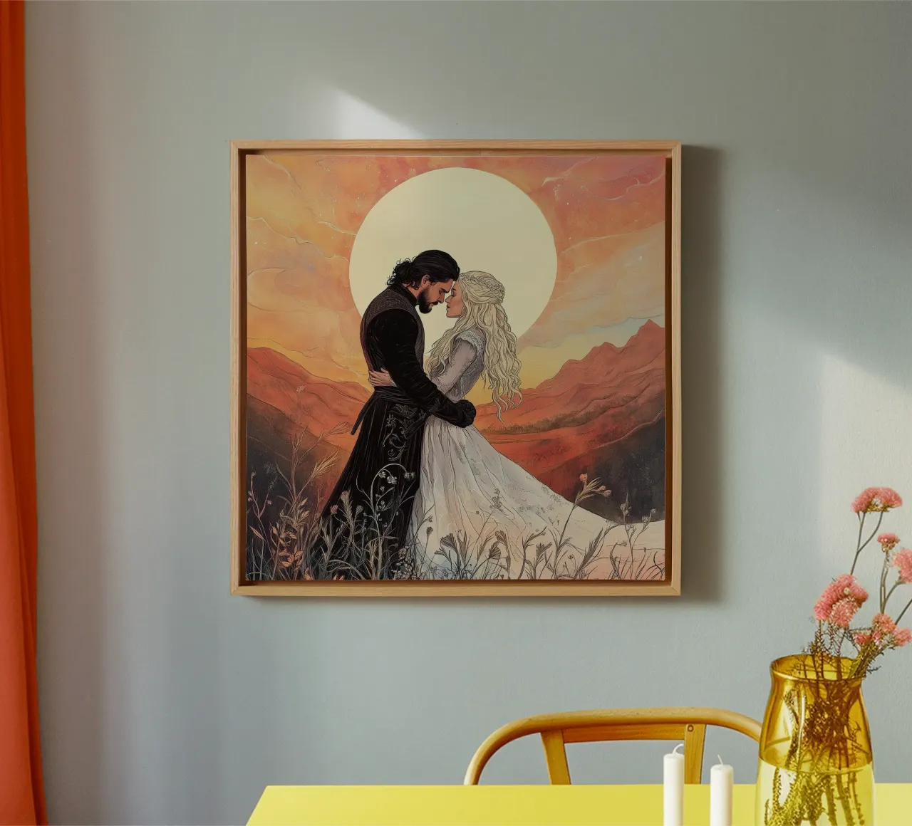 "IJs en vuur" - Epic Fantasy Romance Kunstdruk canvas met Baklijst van Synthaira
