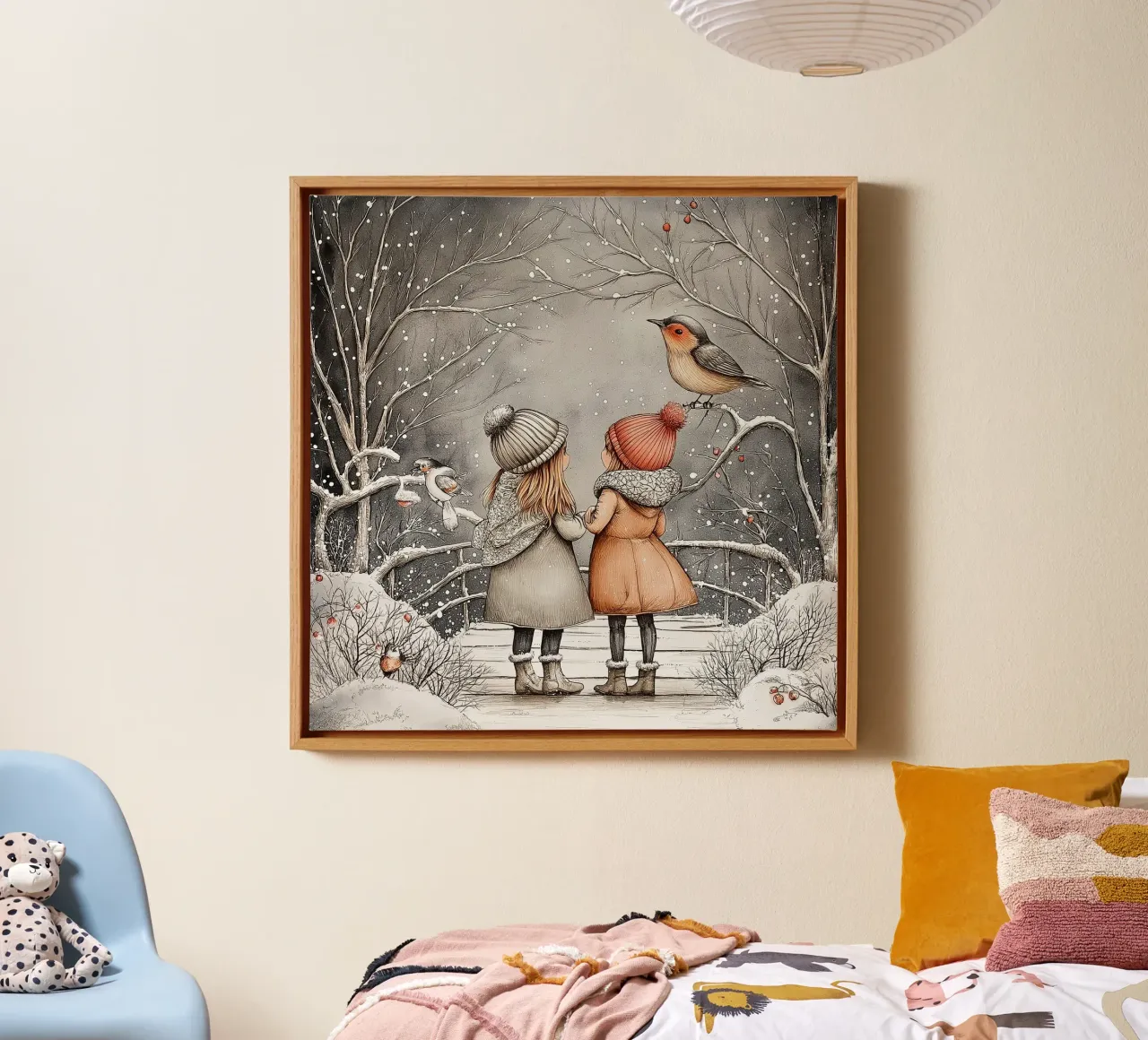 "Amici d'inverno" - Stampa d'arte invernale di un'affascinante fiaba tela con Cornice a cassetta da Synthaira