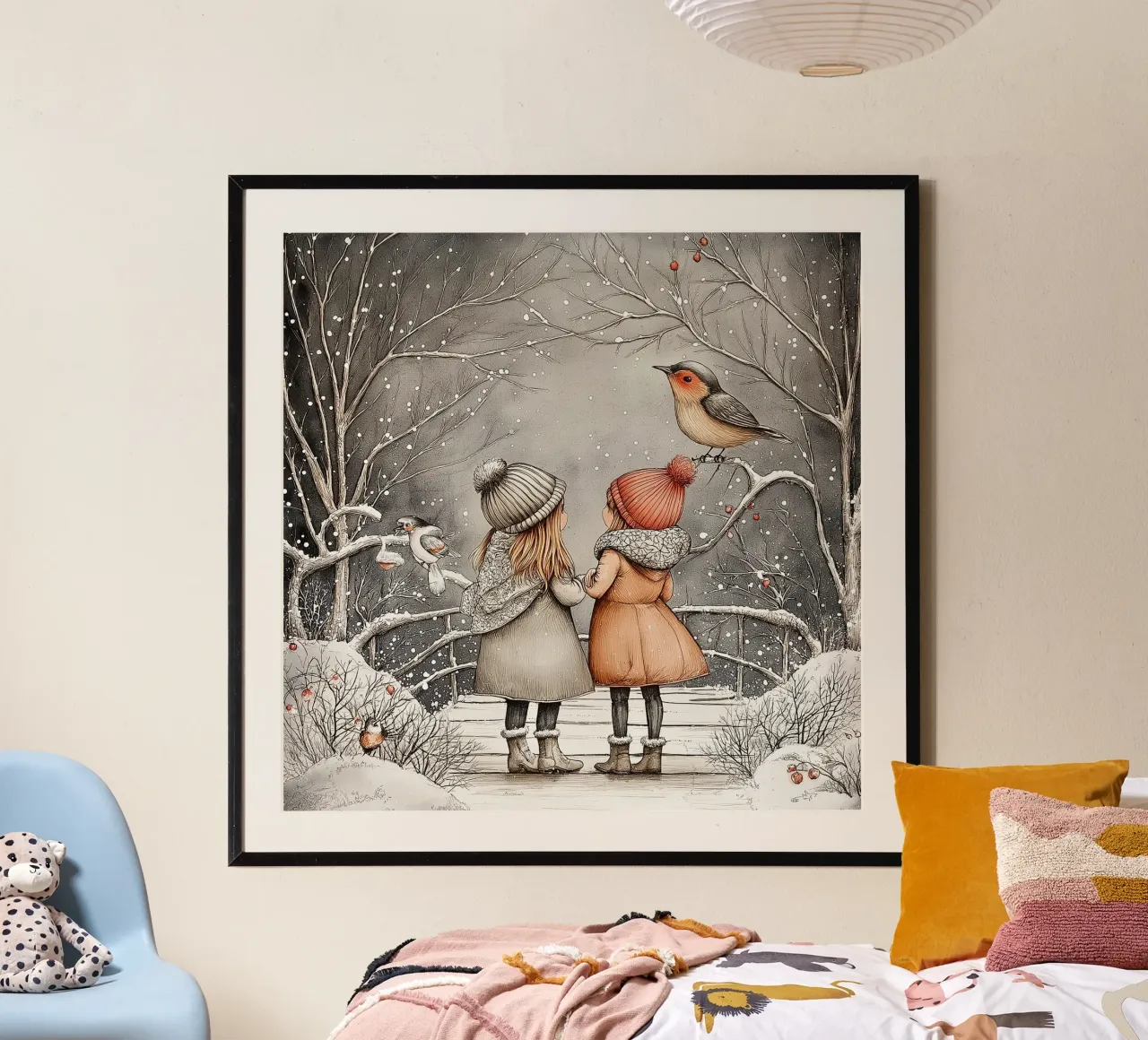 "Amici d'inverno" - Stampa d'arte invernale di un'affascinante fiaba poster da Synthaira