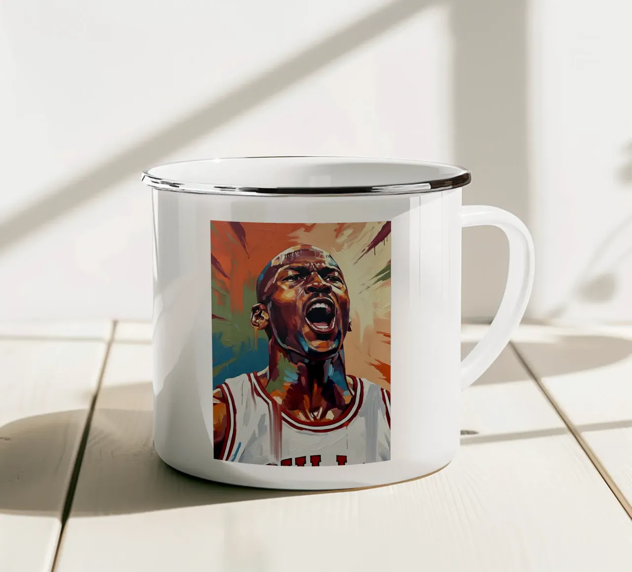 Michael Jordan abstracte kleurrijke kunst emaille mok van Lembayung art