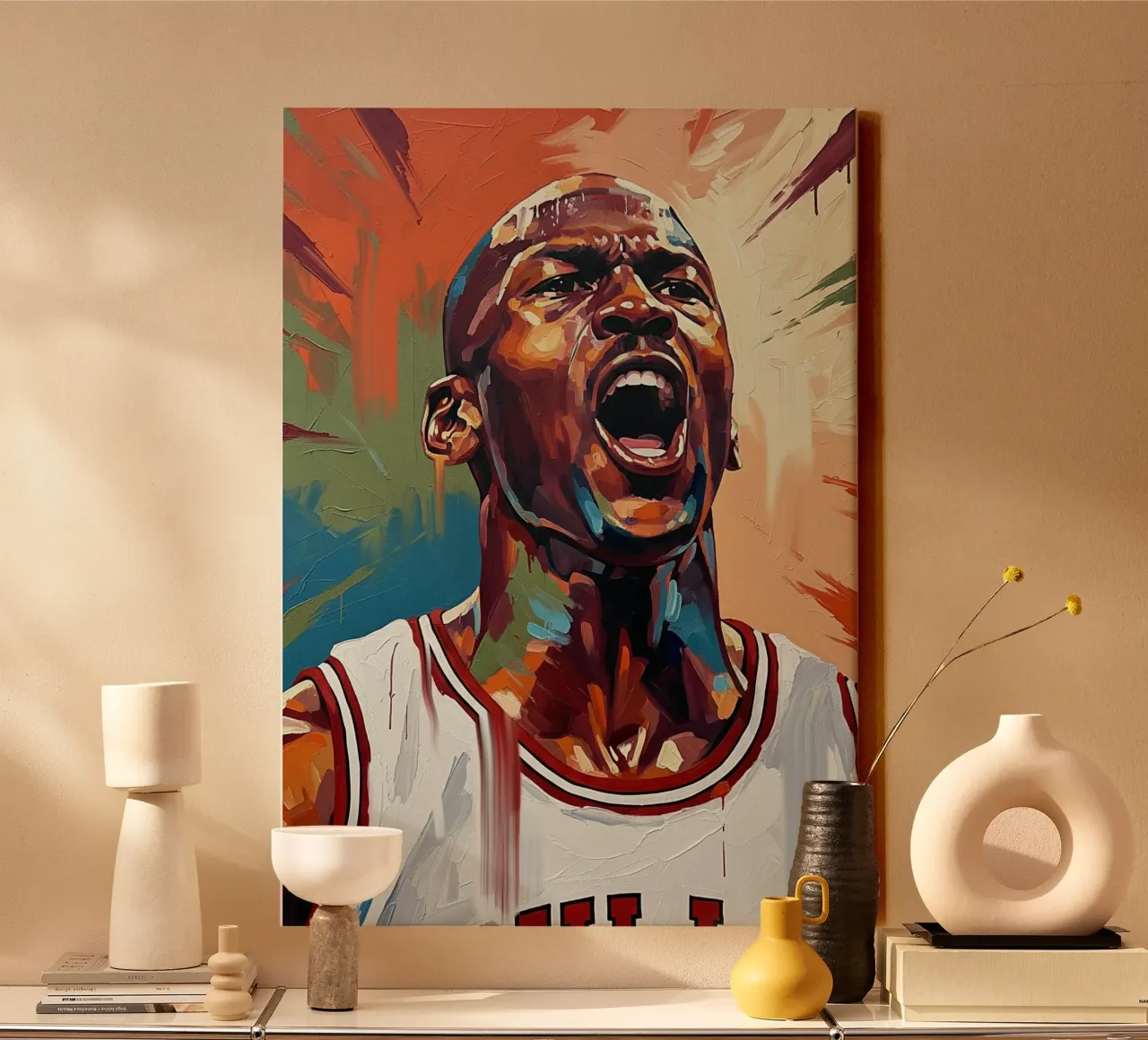 Michael Jordan abstracte kleurrijke kunst canvas met Baklijst van Lembayung art