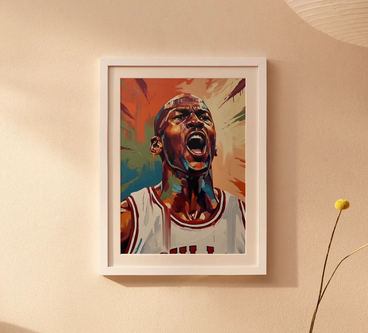 Michael Jordan abstracte kleurrijke kunst poster met houten frame van Lembayung art
