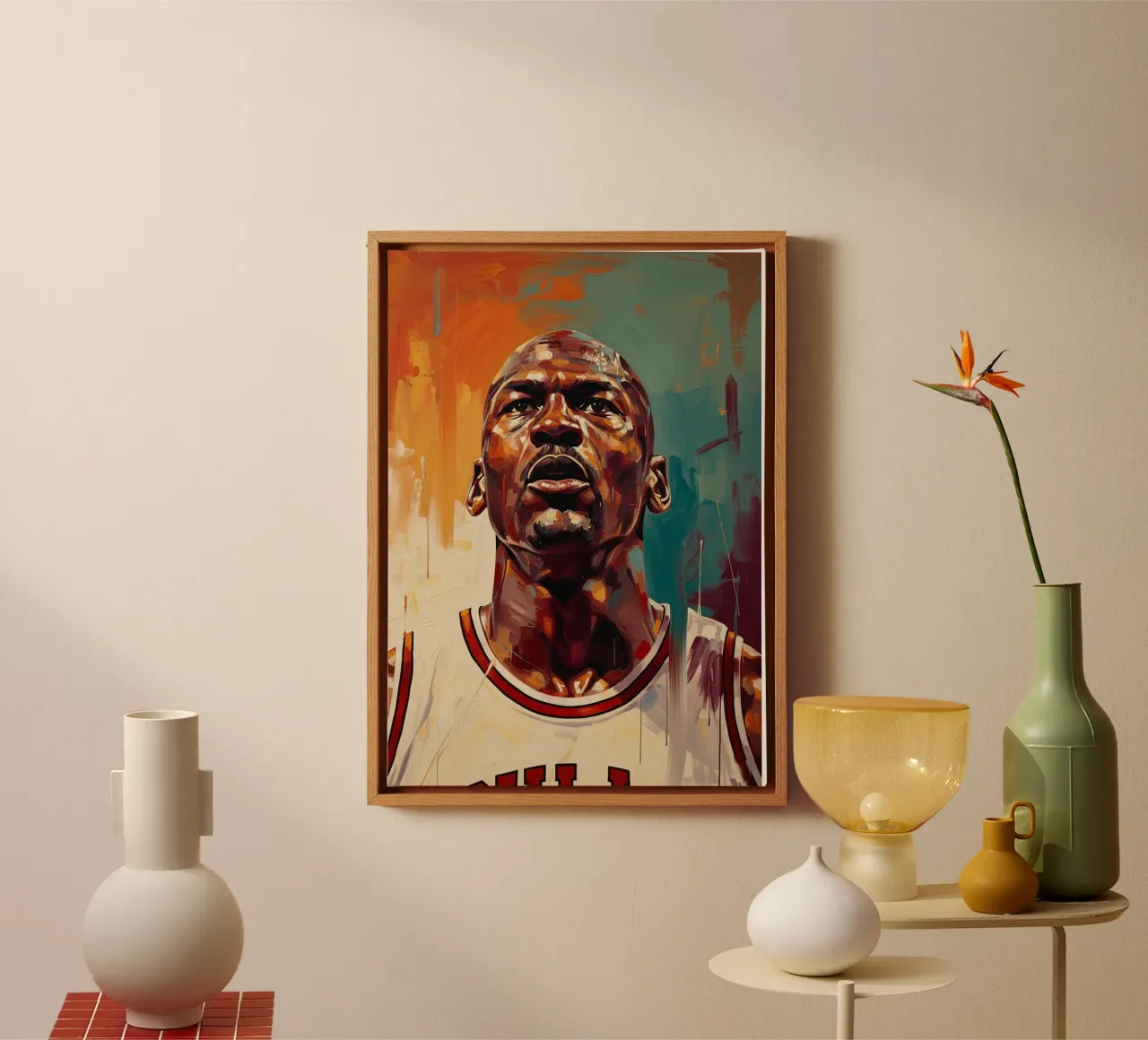 Abstracte kunst schilderij Michael Jordan canvas met Baklijst van Lembayung art