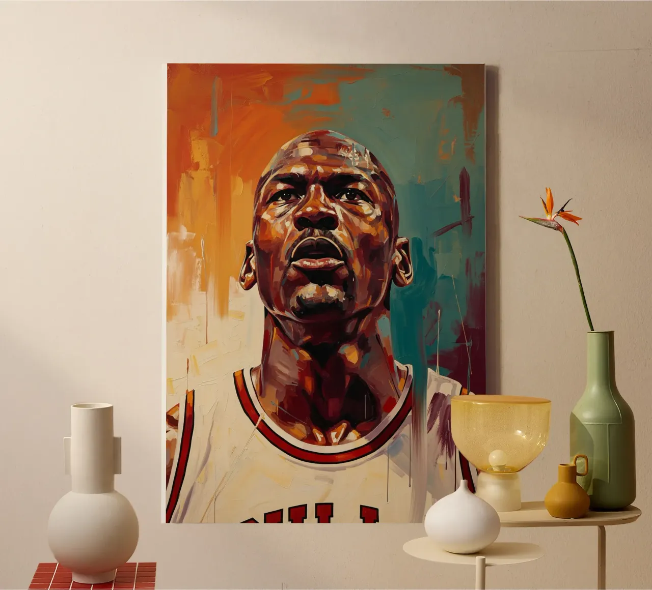 Abstracte kunst schilderij Michael Jordan canvas met Baklijst van Lembayung art