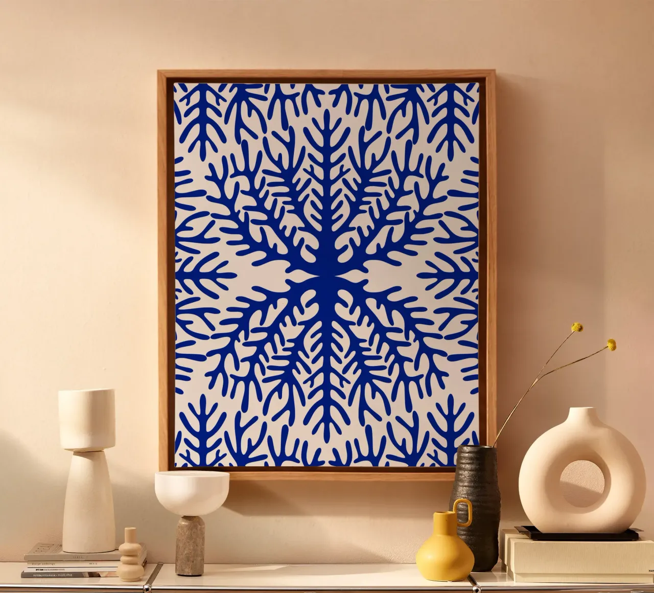 Coral pattern canvas with Floater frame by Little Dean