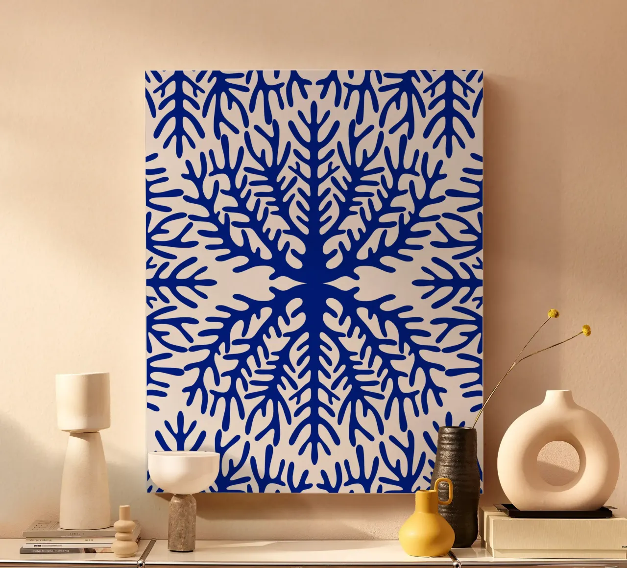 Coral pattern canvas with Floater frame by Little Dean
