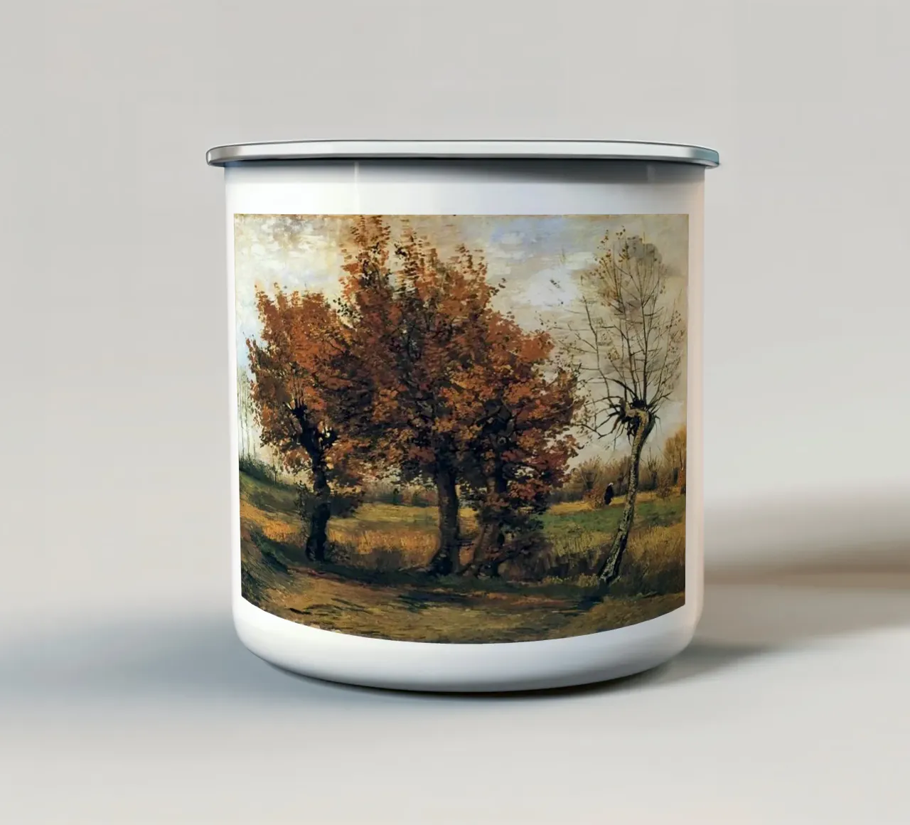 albero al centro di un paesaggio autunnale tazza in smalto da Piper Shop Oke