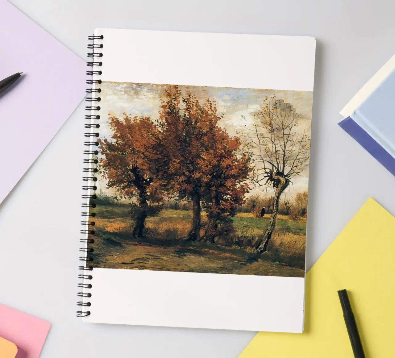 tree in the middle of an autumn landscape spiral notebook by Piper Shop Oke