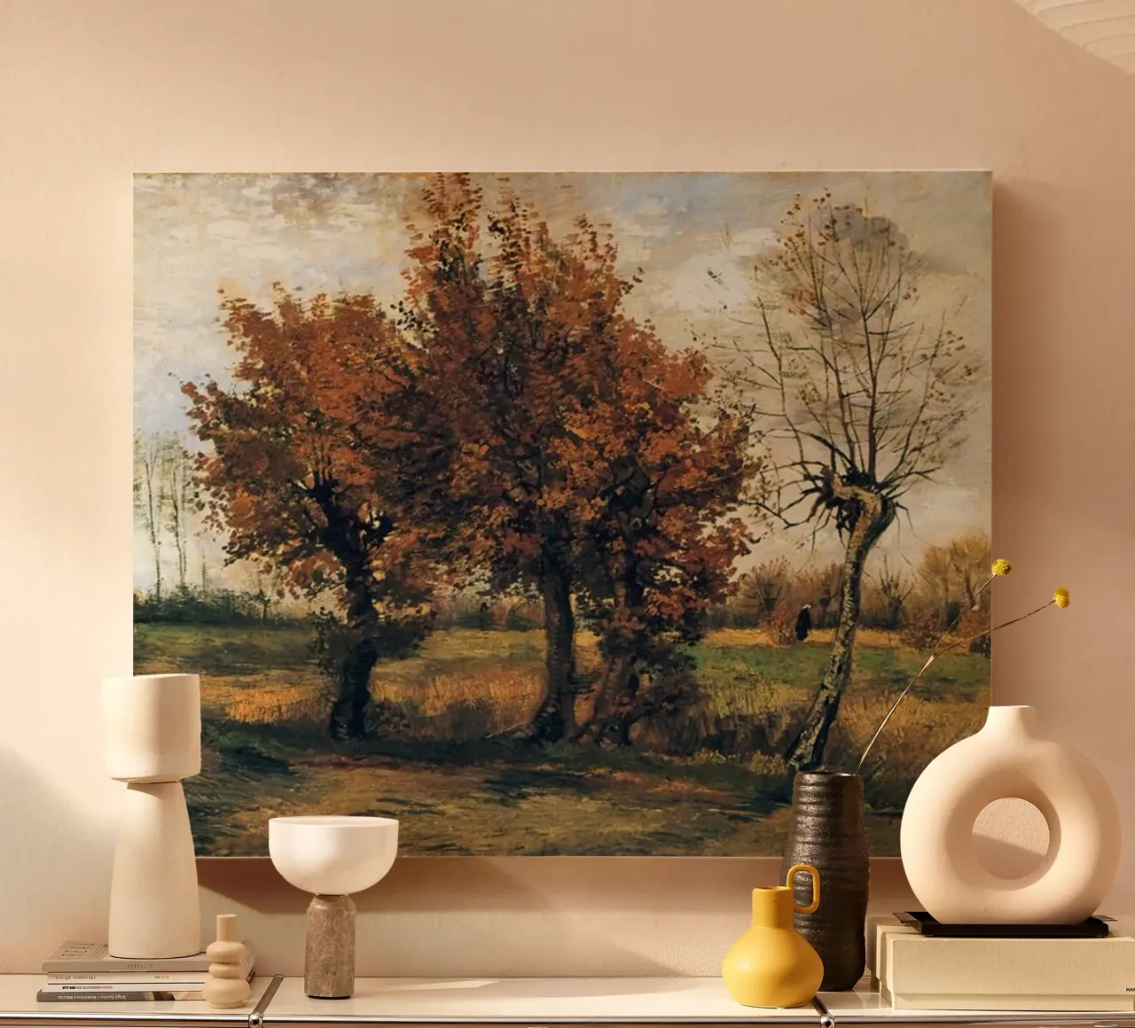 tree in the middle of an autumn landscape canvas with Floater frame by Piper Shop Oke