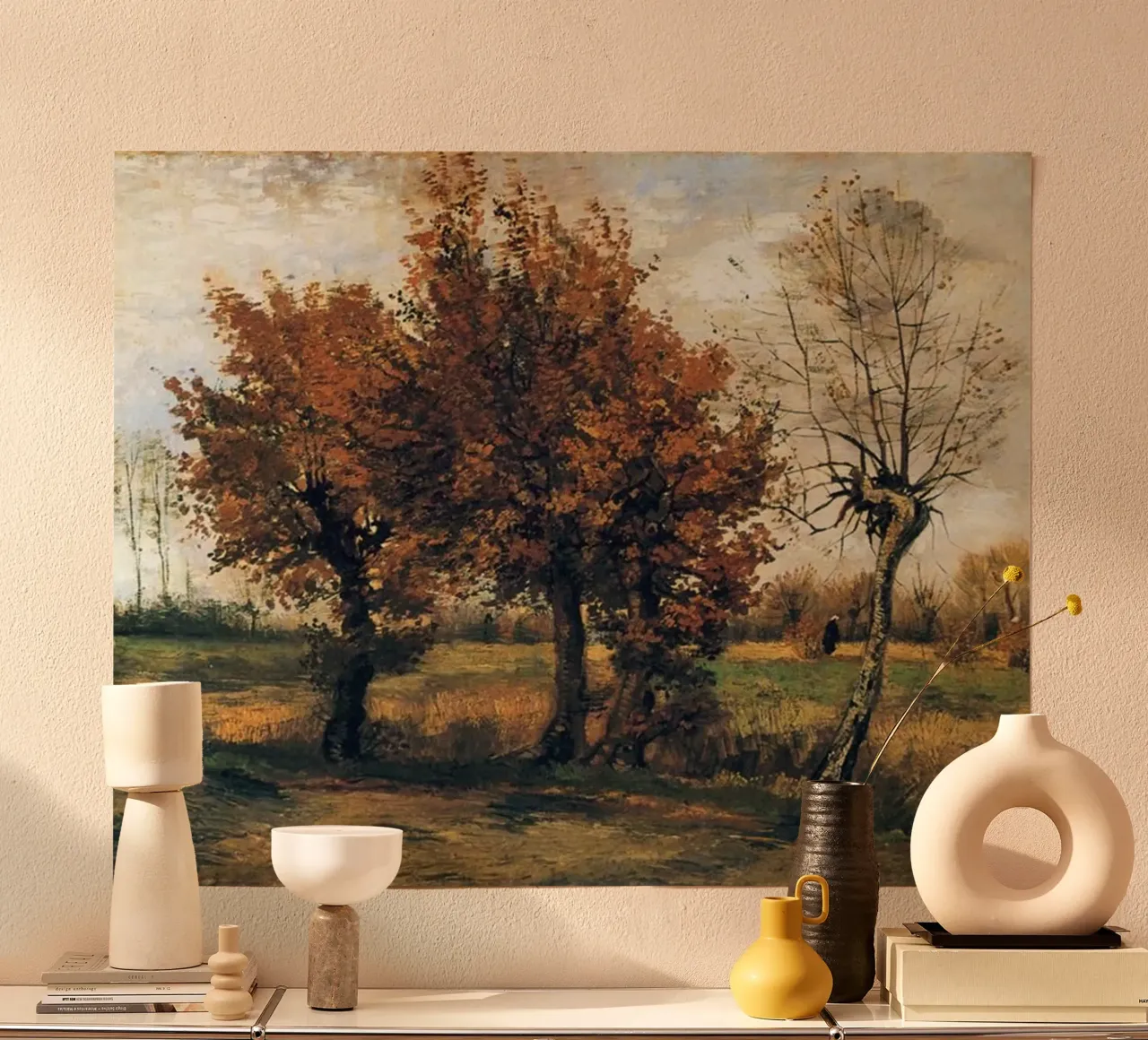 tree in the middle of an autumn landscape poster with plastic frame by Piper Shop Oke