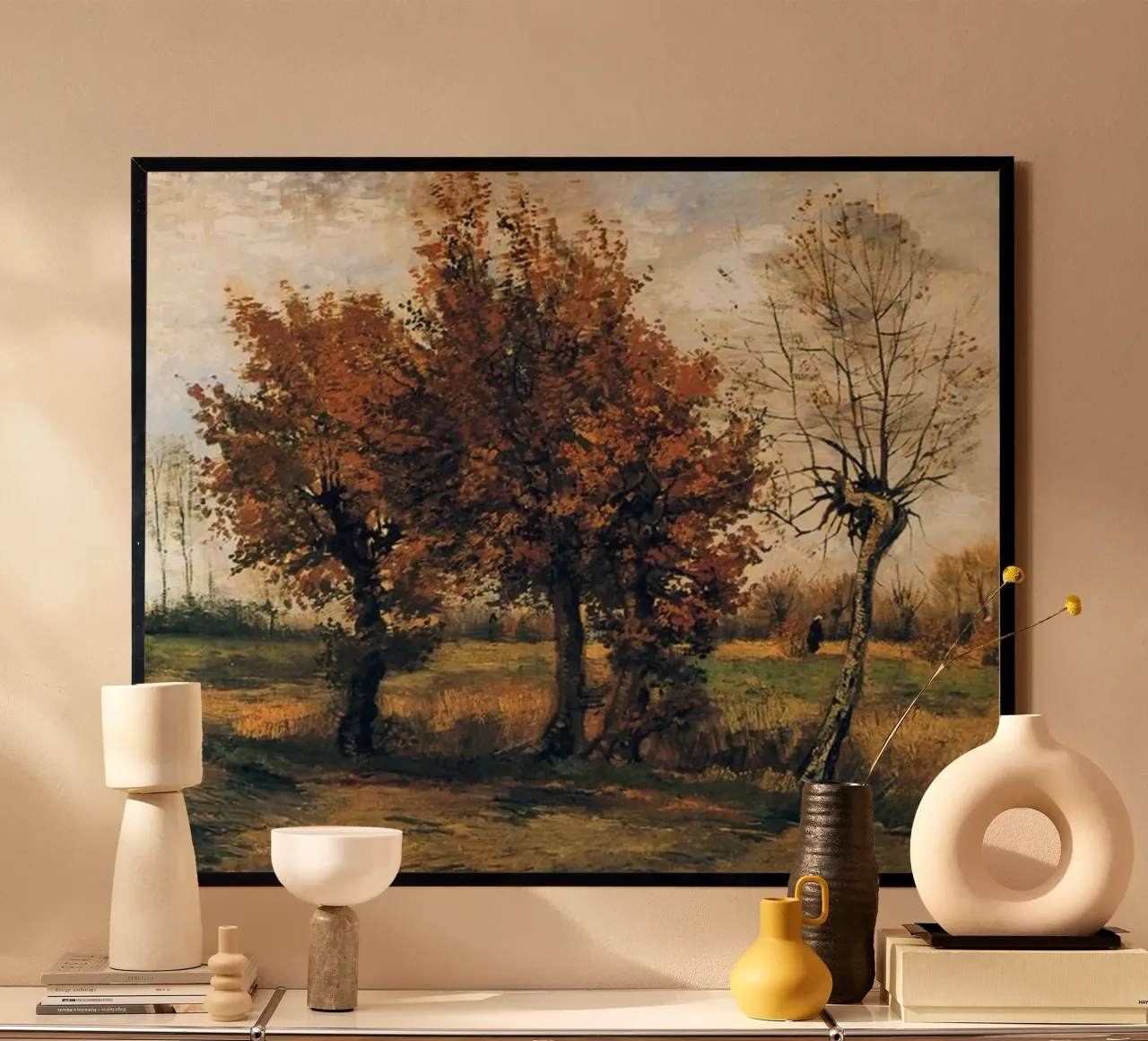 tree in the middle of an autumn landscape poster with plastic frame by Piper Shop Oke
