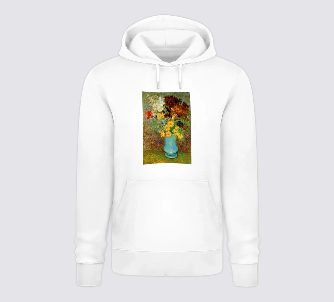 margherite e anemoni in un vaso blu felpa con cappuccio da Piper Shop Oke