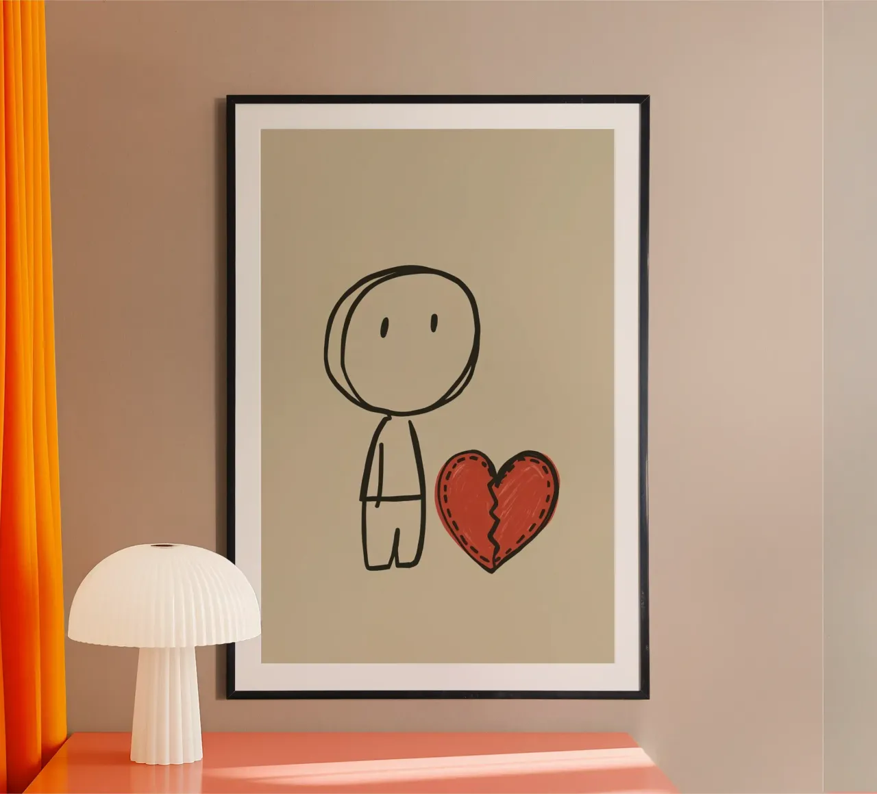 Cartoon Stick Figure with Red Broken Heart (personnage de bande dessinée au cœur brisé rouge) poster de DesignDoodle