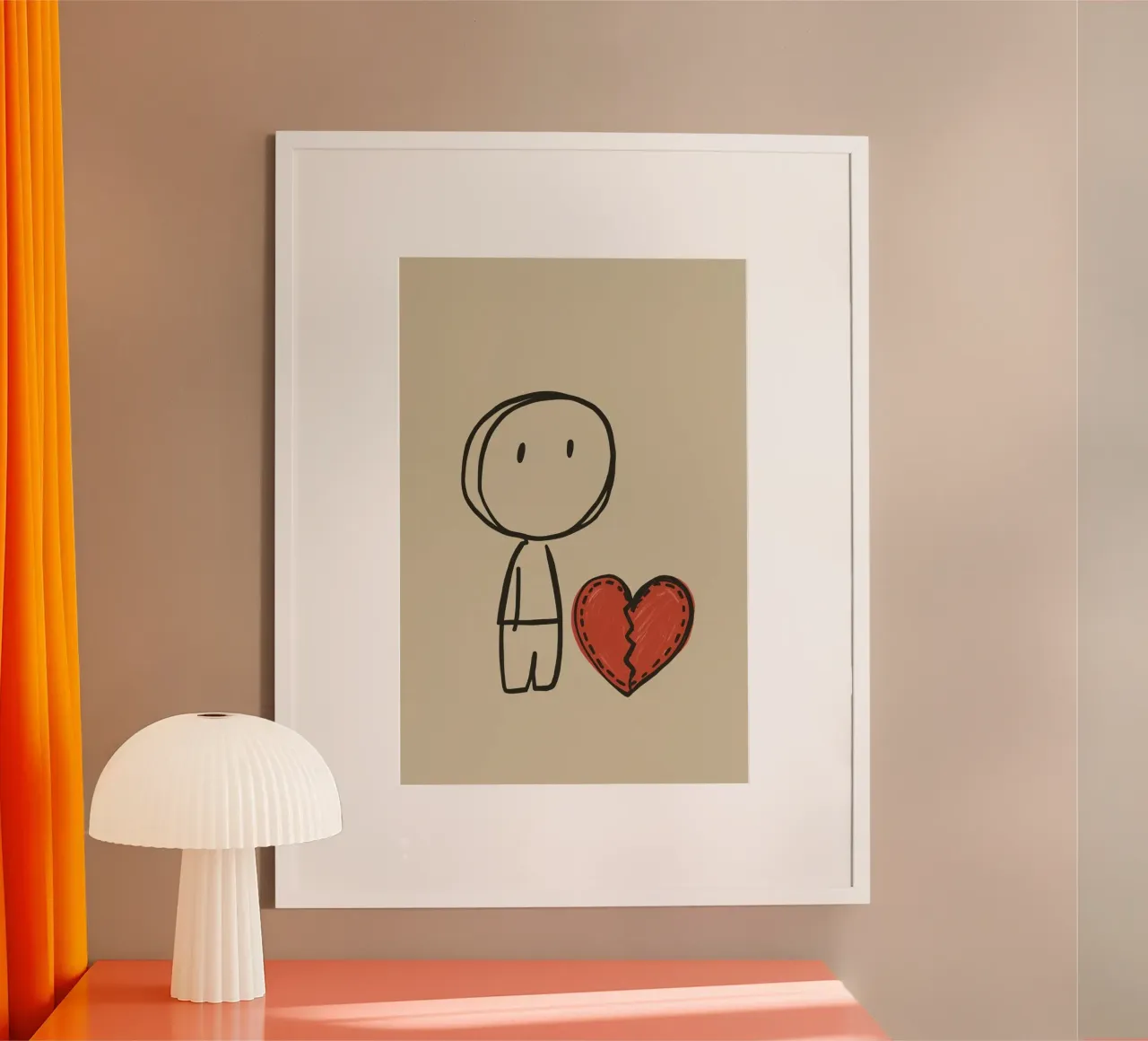 Cartoon Stick Figure with Red Broken Heart (personnage de bande dessinée au cœur brisé rouge) poster de DesignDoodle
