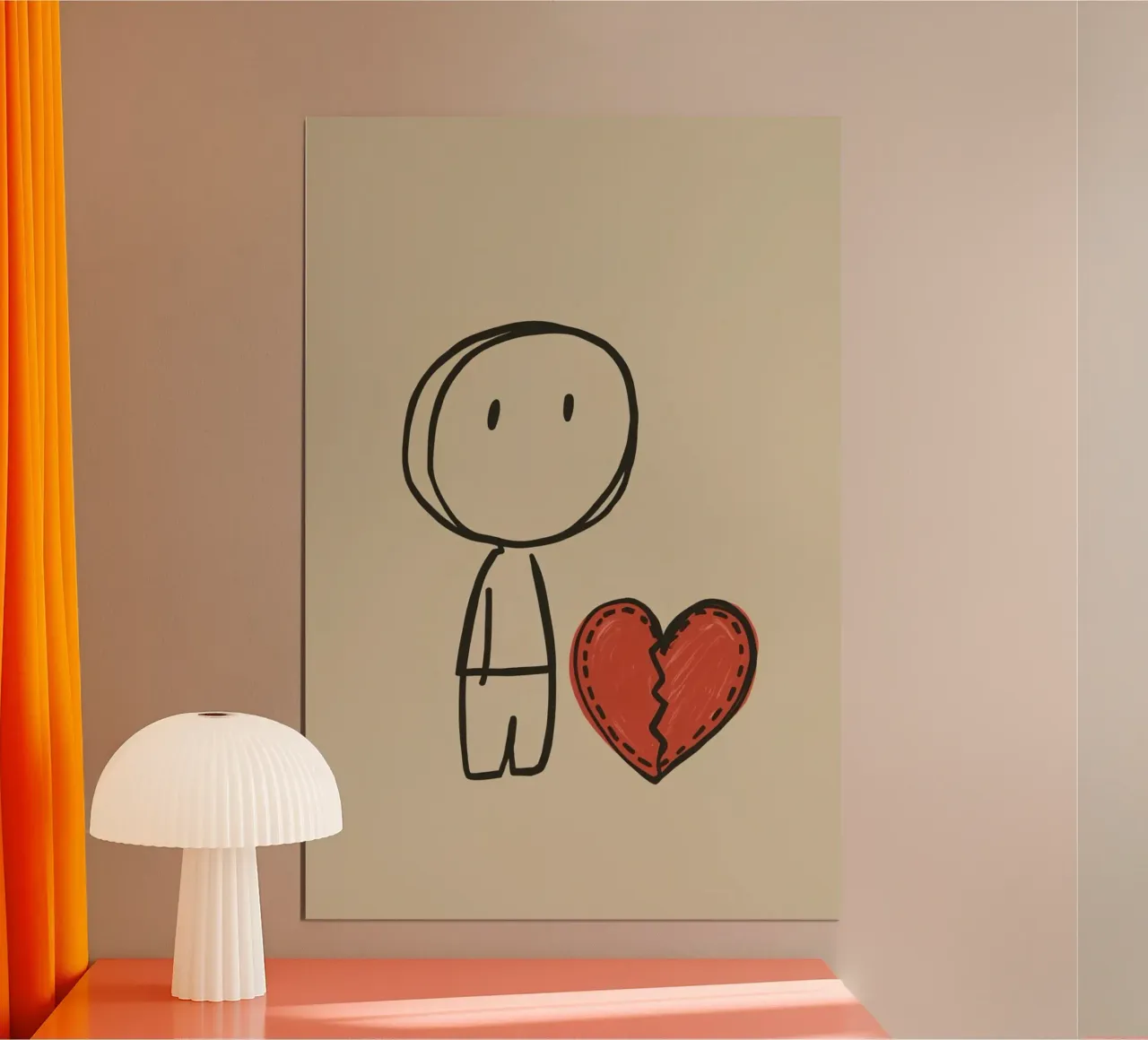 Cartoon Stick Figure with Red Broken Heart (personnage de bande dessinée au cœur brisé rouge) poster de DesignDoodle