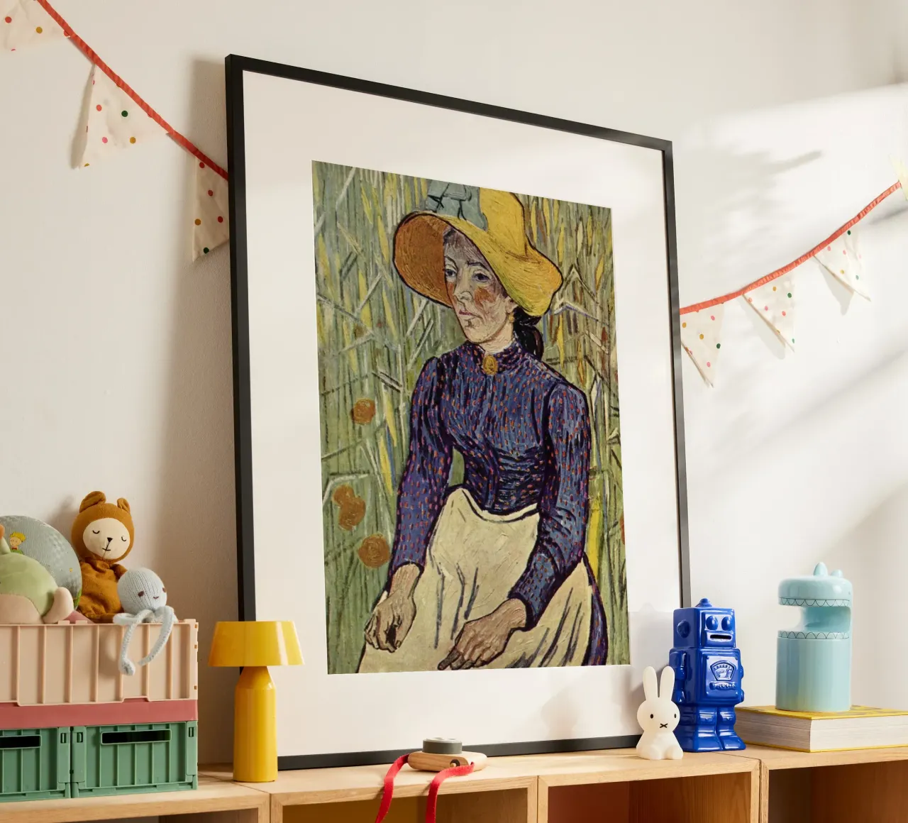 weibliche Rolle mit Weizenfeld im Hintergrund Poster von Piper Shop Oke