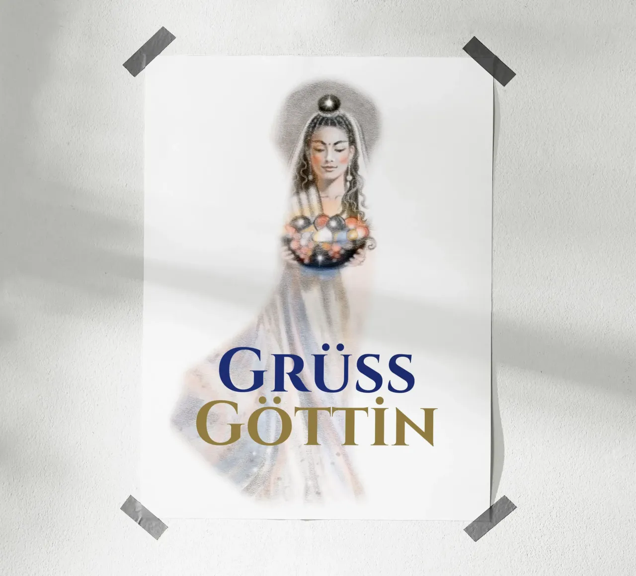 Grüß Göttin poster con telaio in plastica da Happy 😃 Art 🎨 by Christine Schnoell