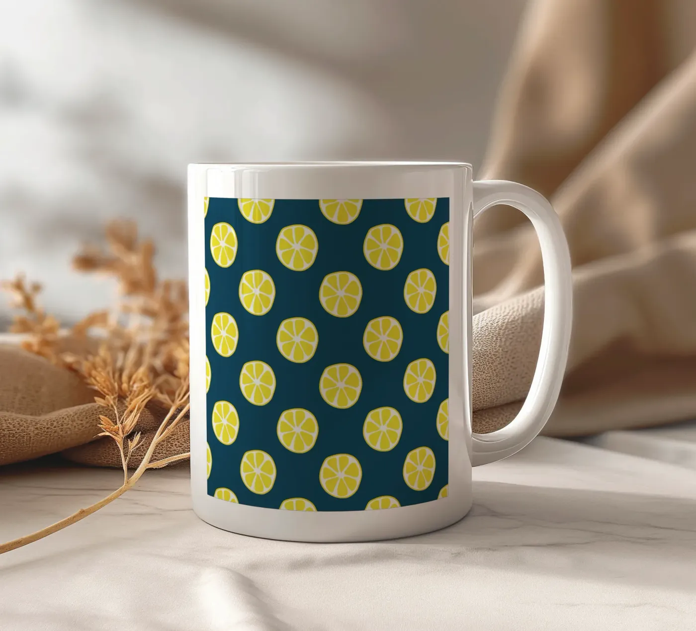 Lemon pattern ceramic mug by Little Dean