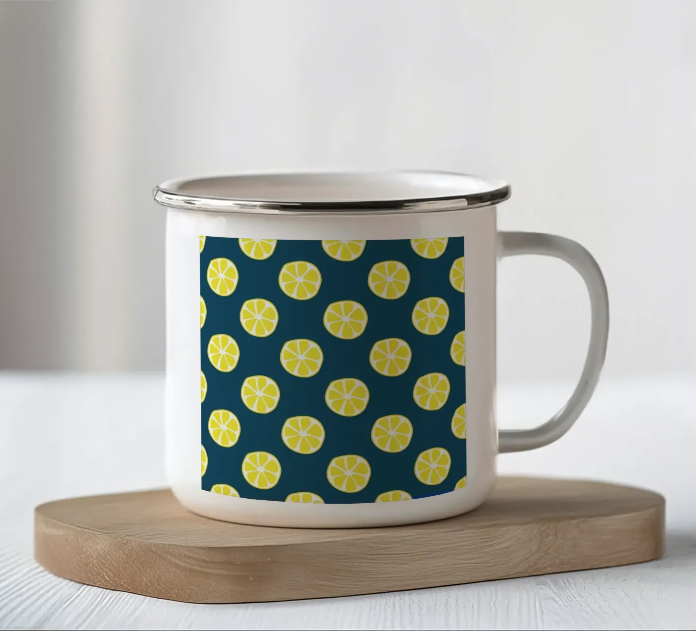 Lemon pattern enamel mug by Little Dean