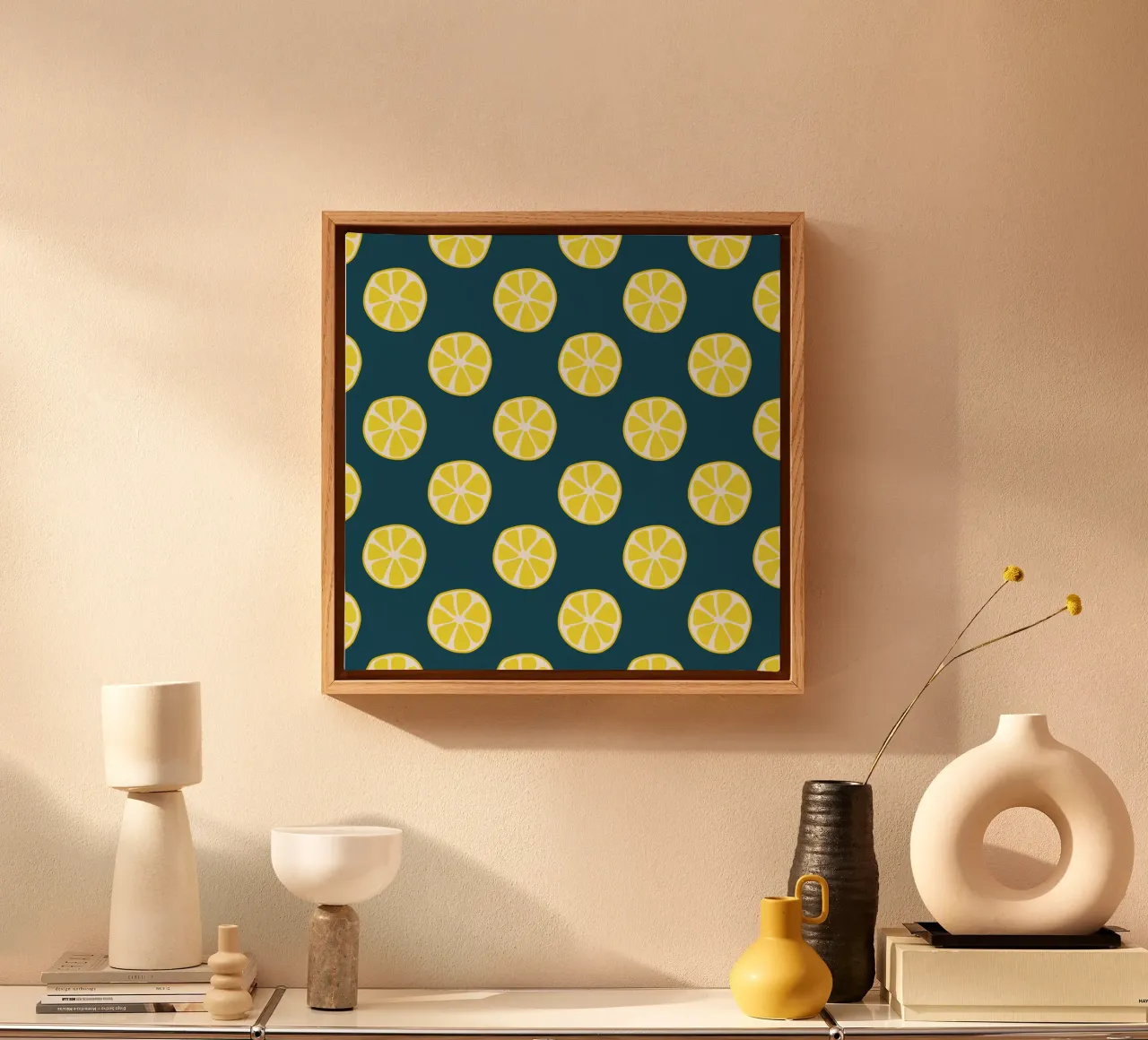 Lemon pattern canvas with Floater frame by Little Dean