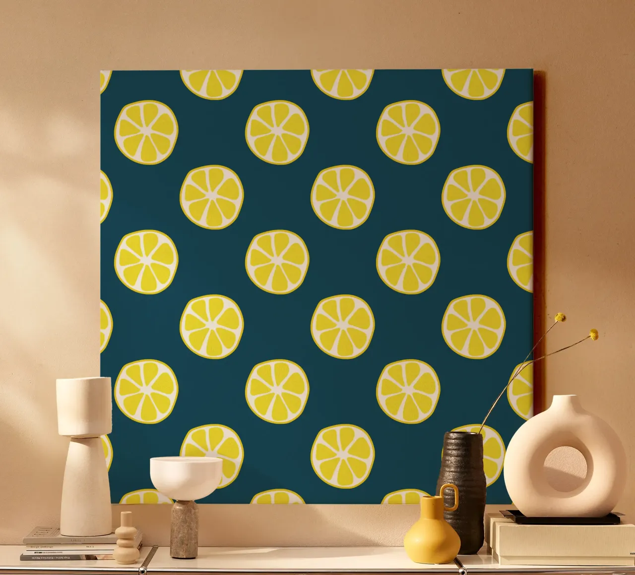 Lemon pattern canvas with Floater frame by Little Dean
