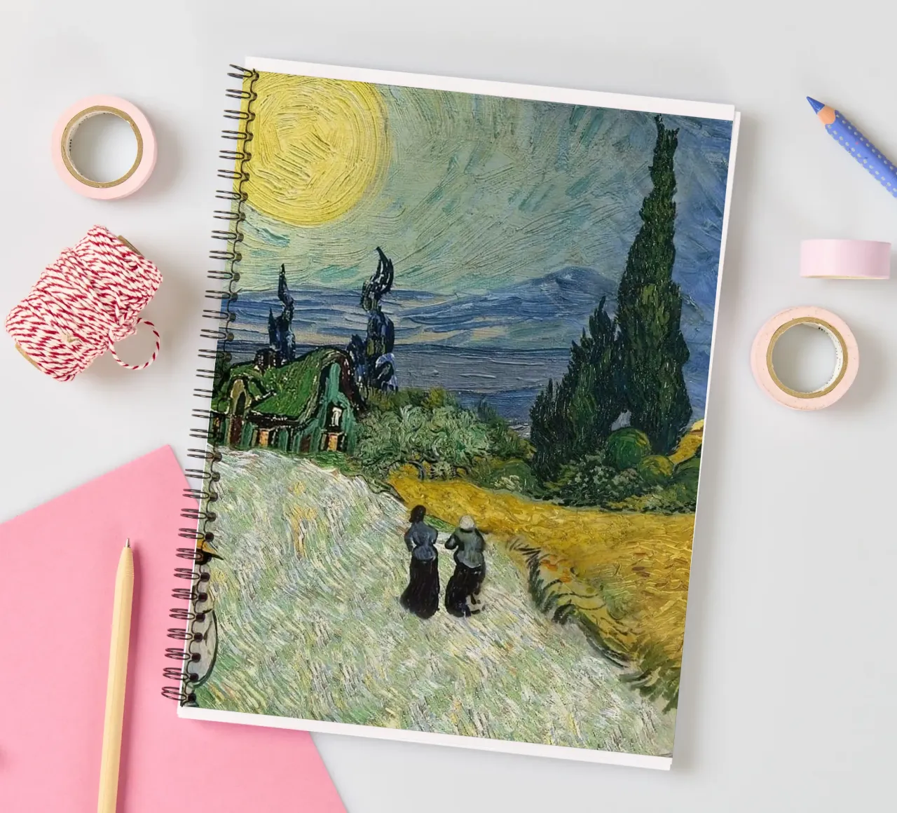 golden wheat fields with tall fir trees spiral notebook by Piper Shop Oke