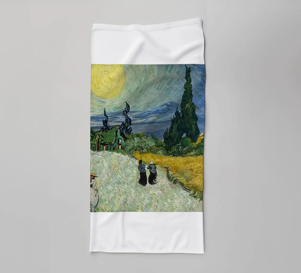 golden wheat fields with tall fir trees towel by Piper Shop Oke