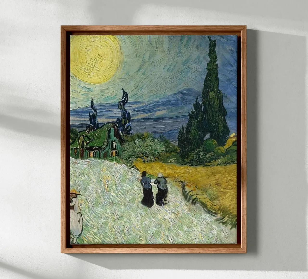 golden wheat fields with tall fir trees canvas with Floater frame by Piper Shop Oke
