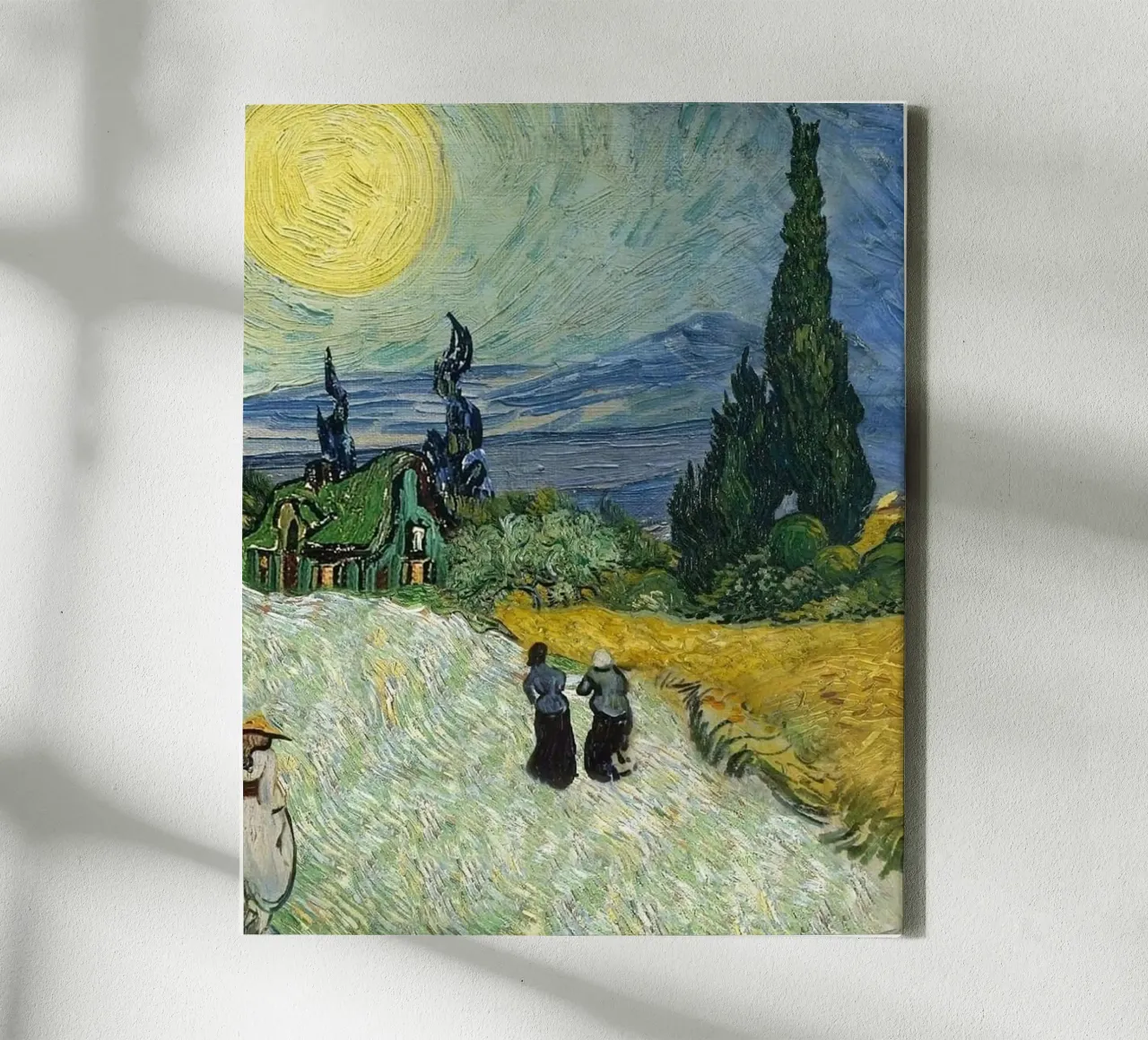 golden wheat fields with tall fir trees canvas with Floater frame by Piper Shop Oke