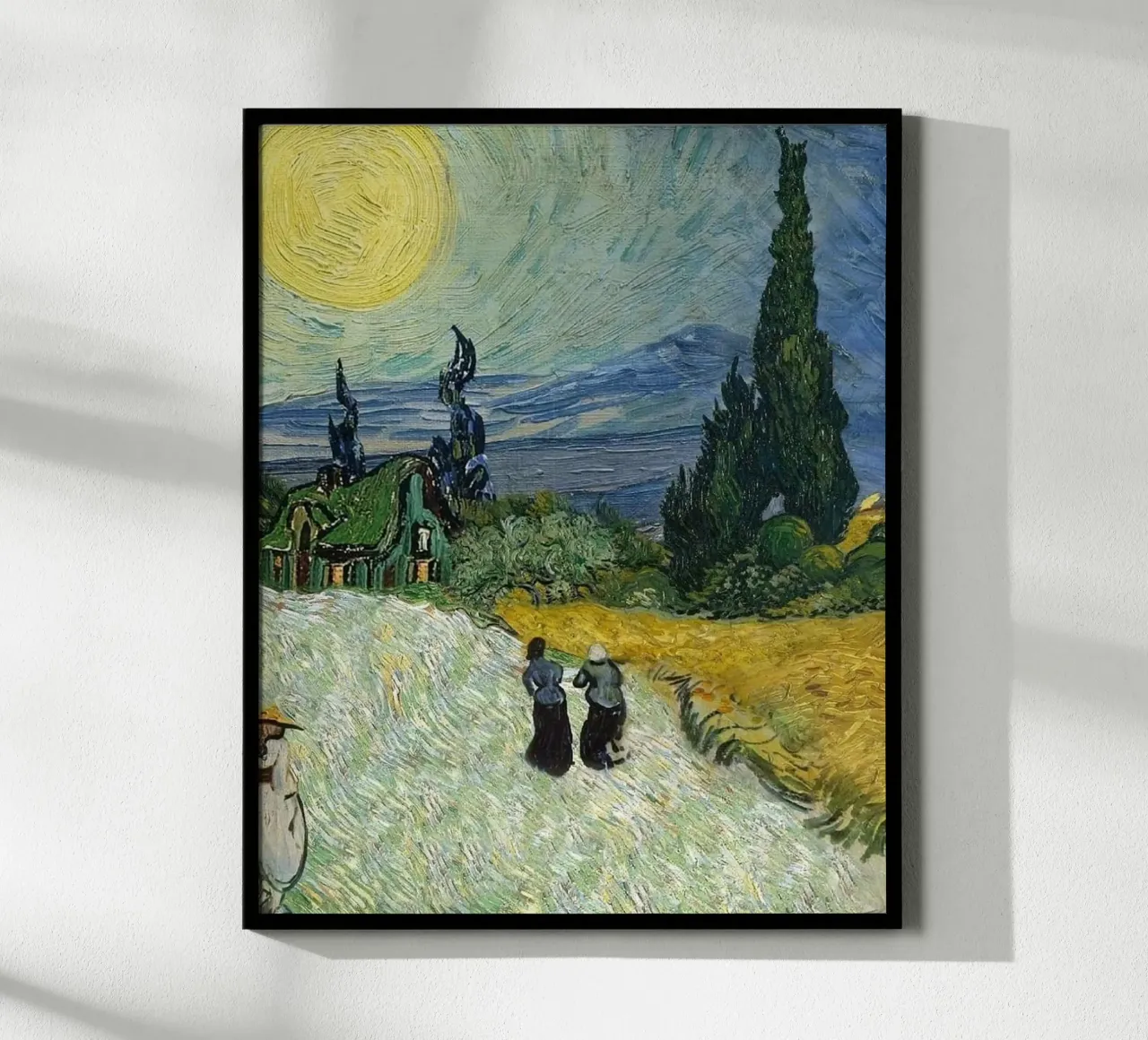 golden wheat fields with tall fir trees poster with plastic frame by Piper Shop Oke