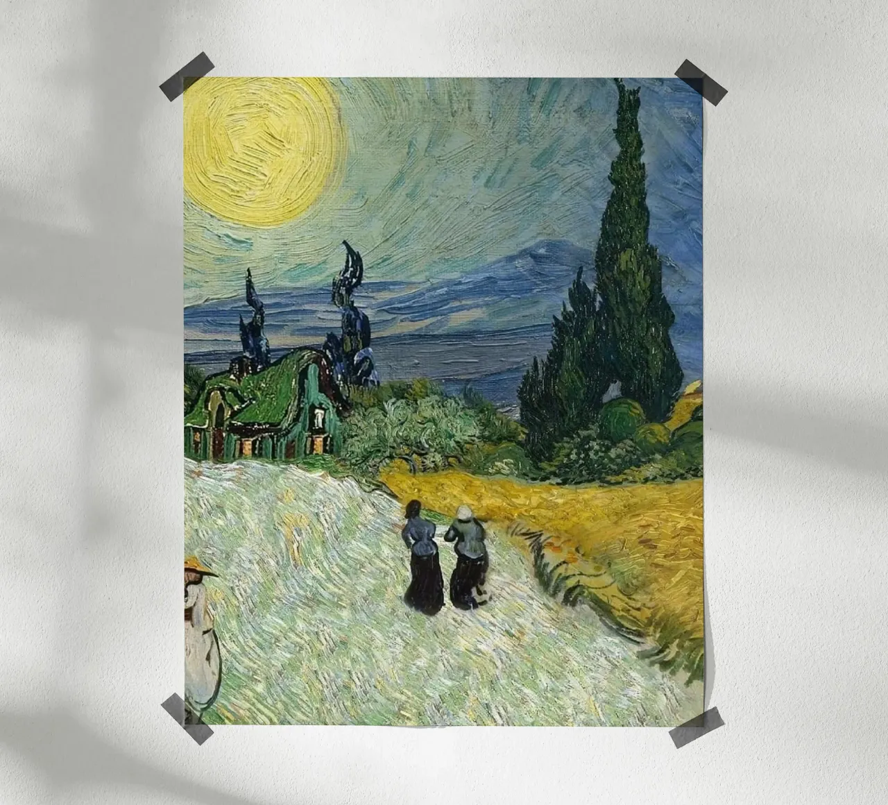 golden wheat fields with tall fir trees poster with plastic frame by Piper Shop Oke